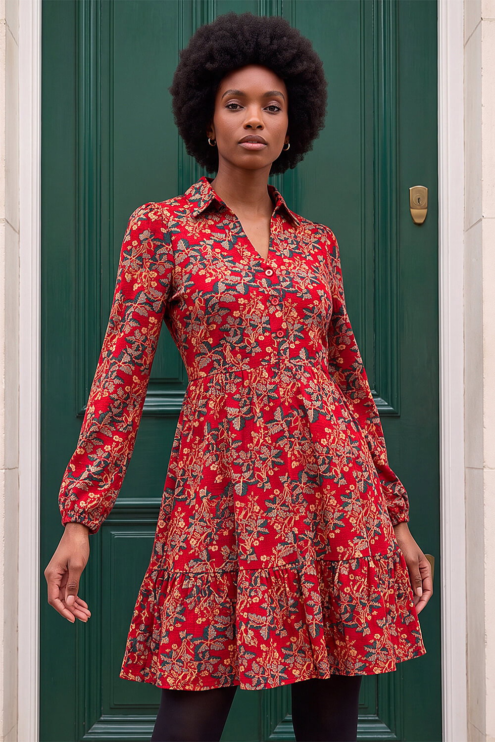 Roman Women's Red Floral Print Button Stretch Dress Size 20