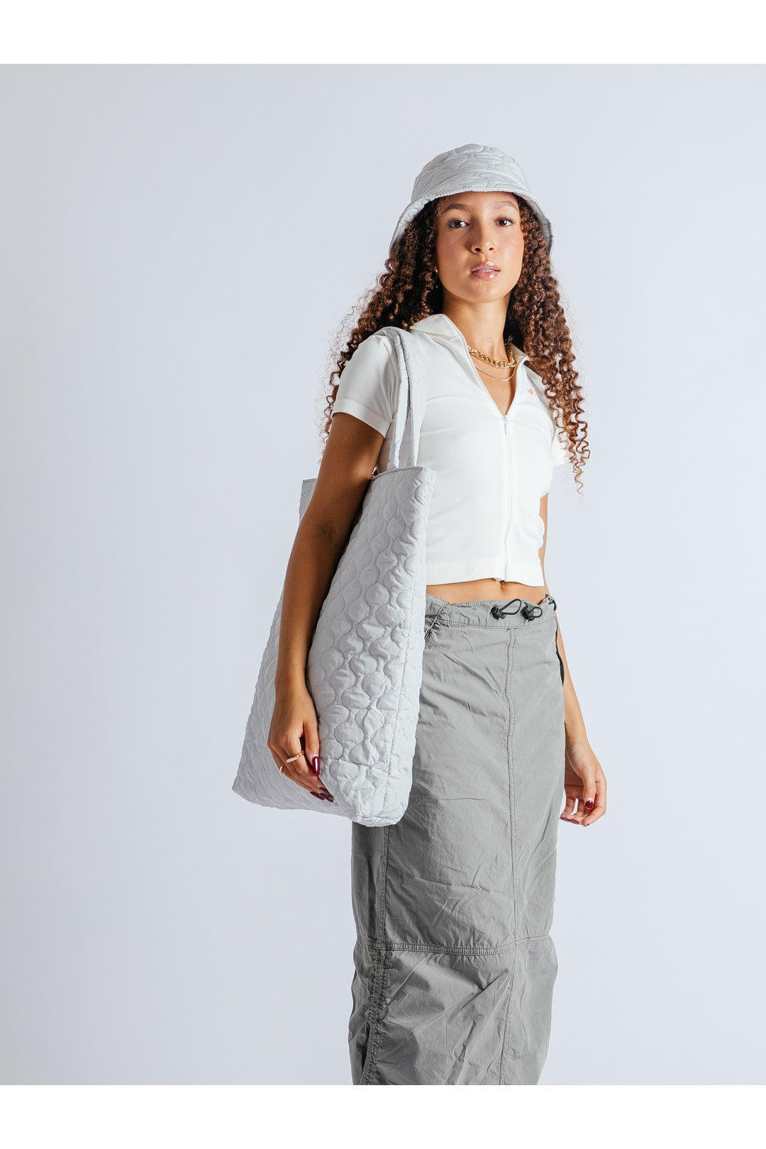Light Grey SVNX Light Grey Quilted Nylon Bucket Hat, Image 4 of 6
