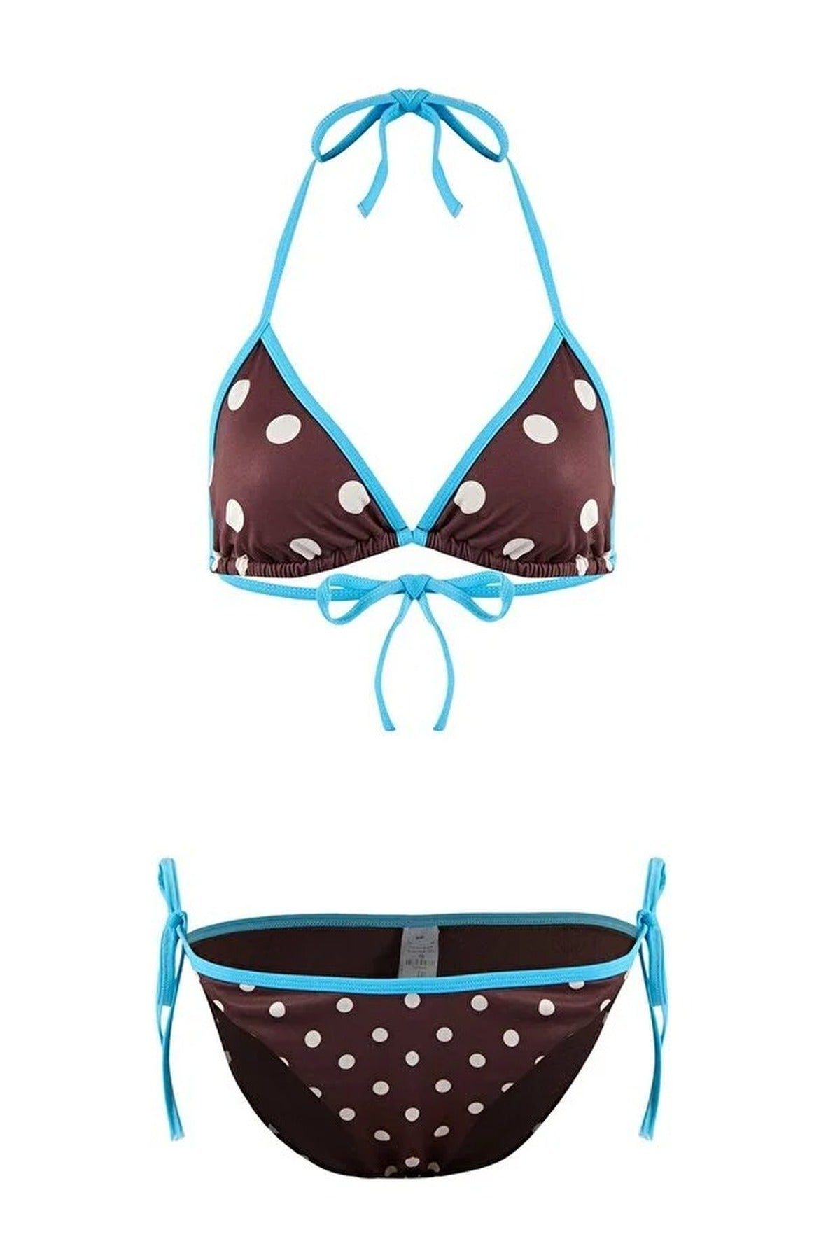 Multi Polka Dot Tie Side Triangle Bikini Set with Contrast Trim, Image 2 of 4