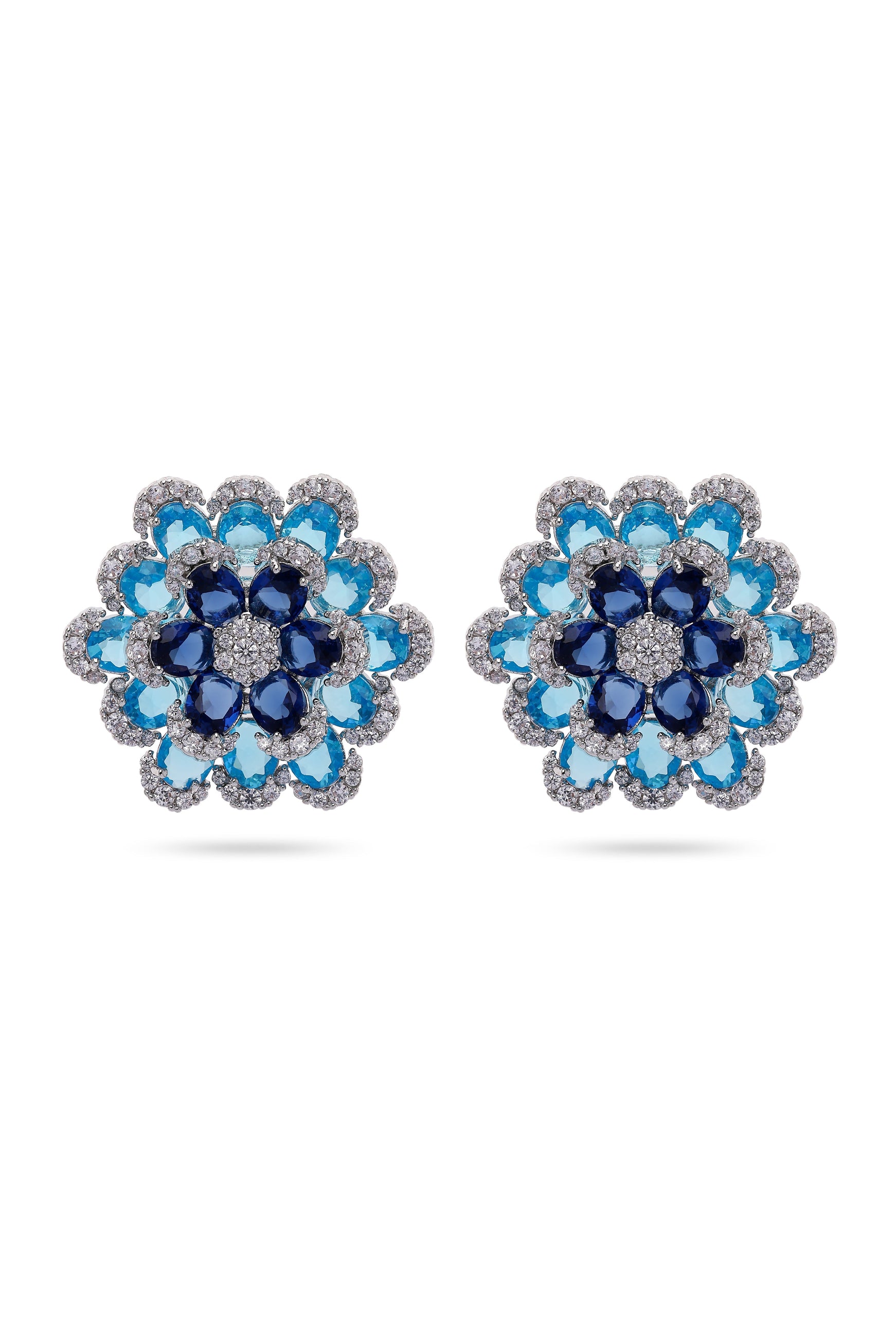 Blue Floral Layered Stud Earrings