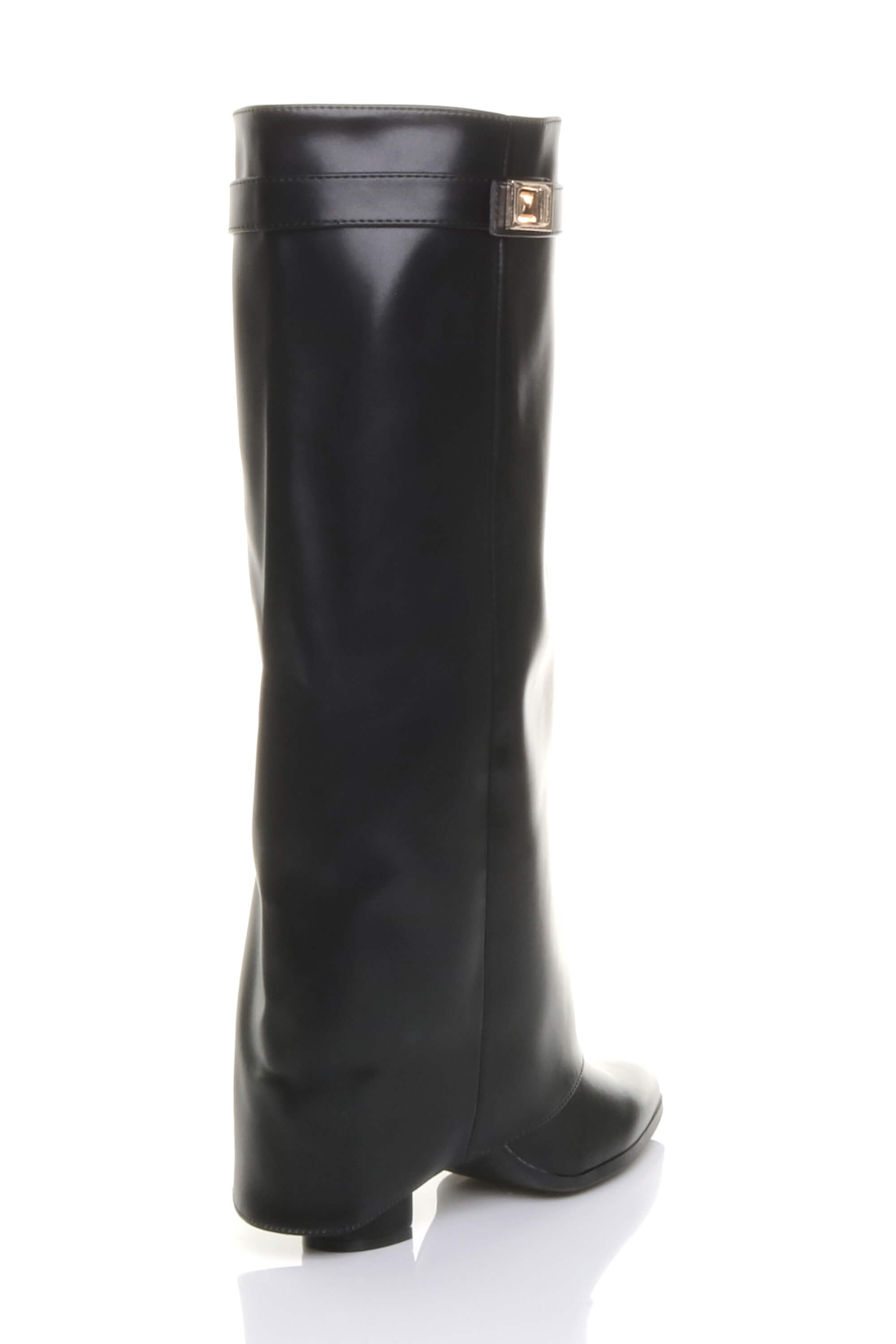 Black AJVANI Black High Block Heel Pointed Toe Fold Over Knee Boots, Image 4 of 4