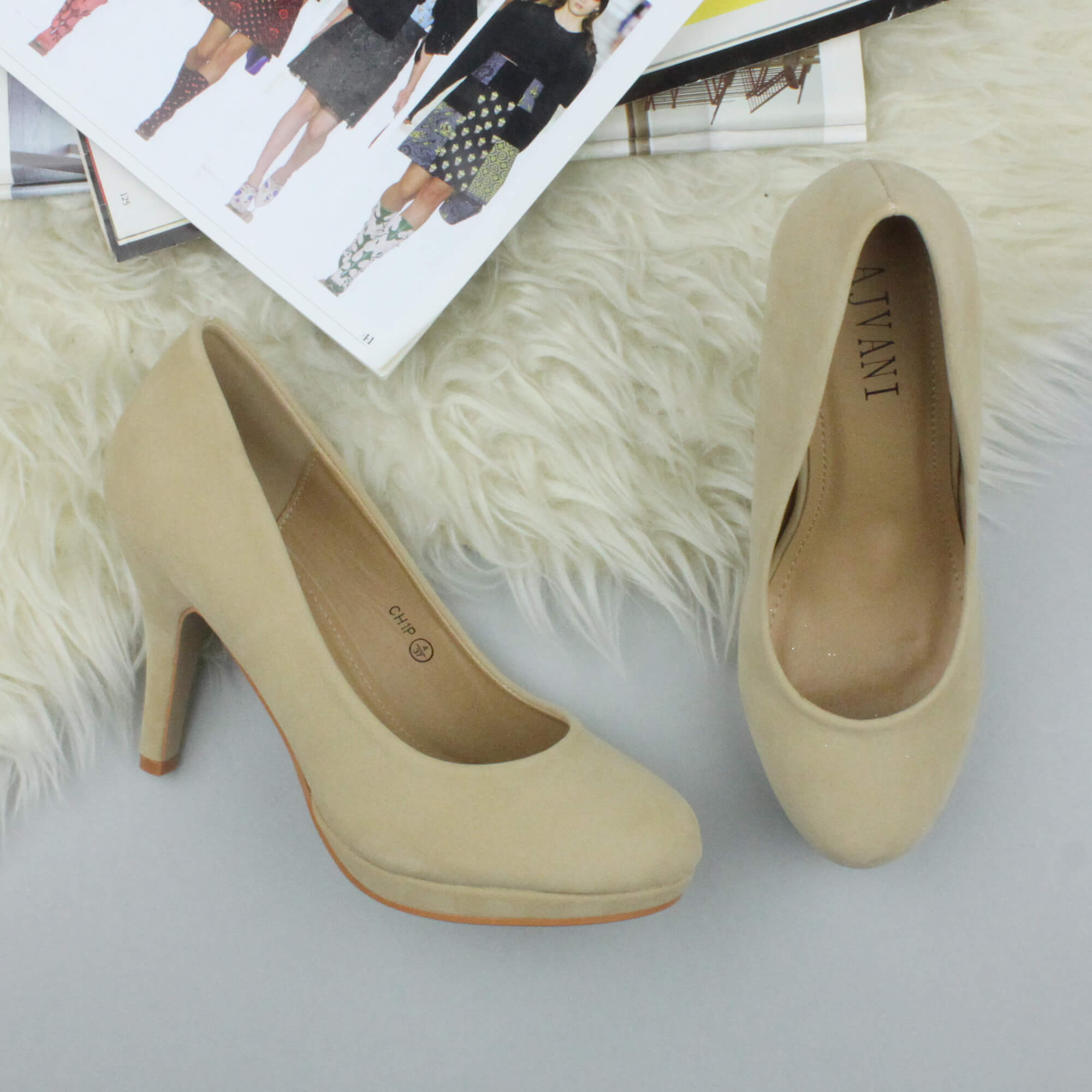 Natural Mid High Heel Court Shoes, Image 4 of 6