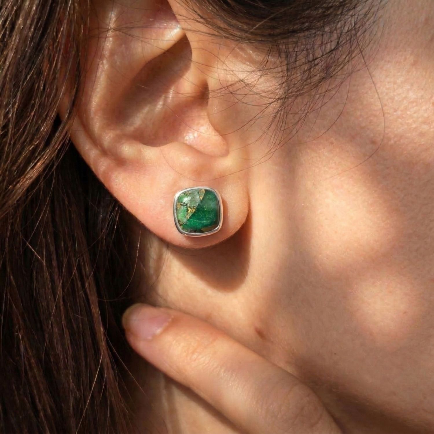 Silver Emerald May Birthstone Sterling Silver Stud Earrings, Image 3 of 4