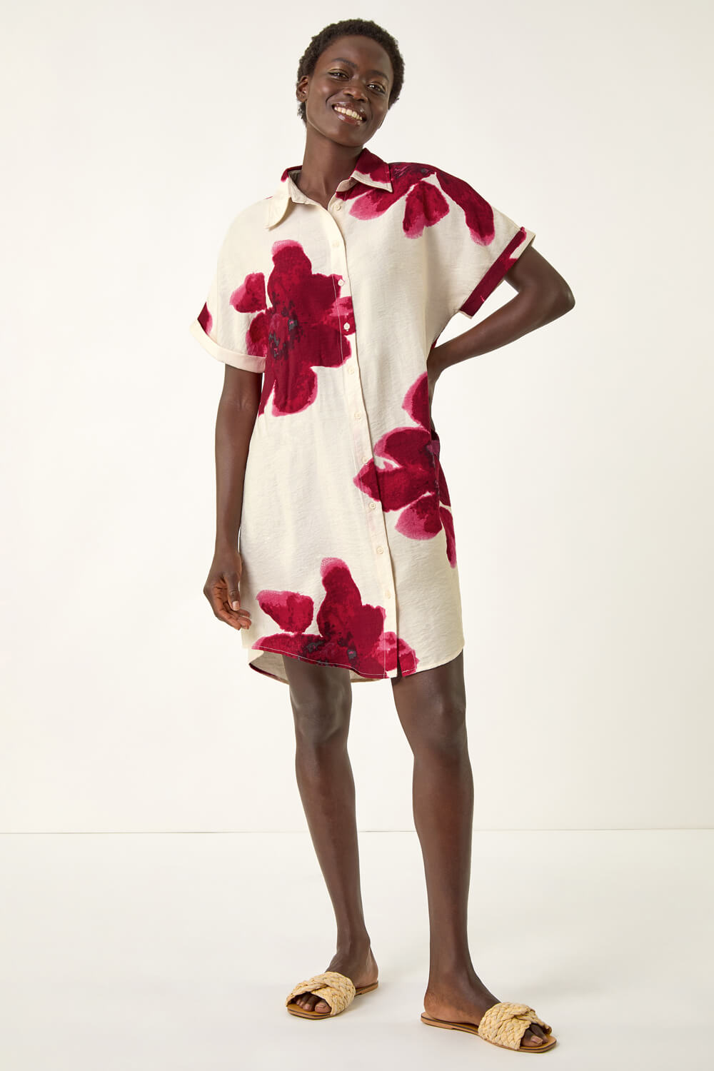 Capped Sleeve Floral Shift Dress