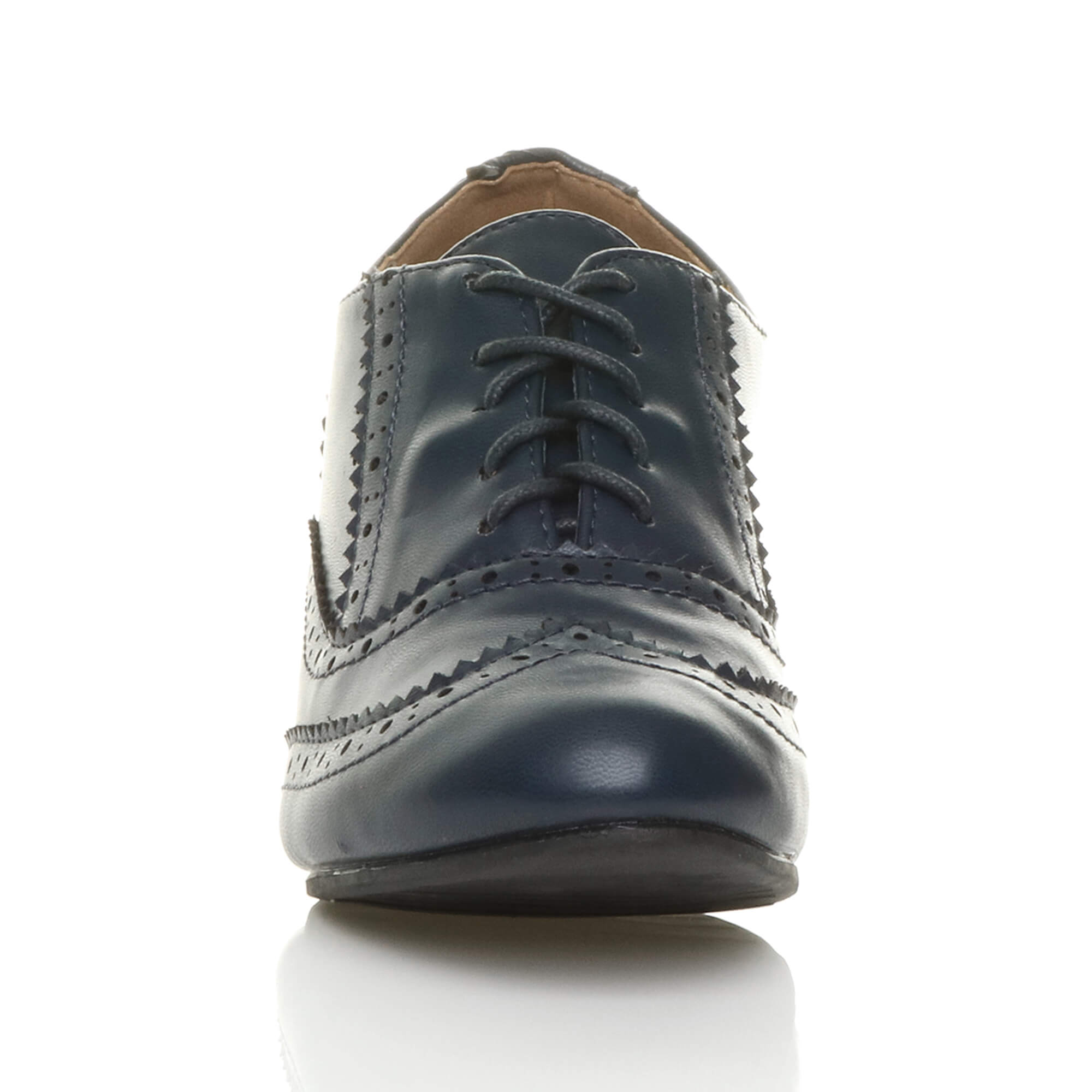 Navy Blue AJVANI Navy Blue Mid Heel Brogue Ankle Boots Shoe Boots, Image 6 of 6
