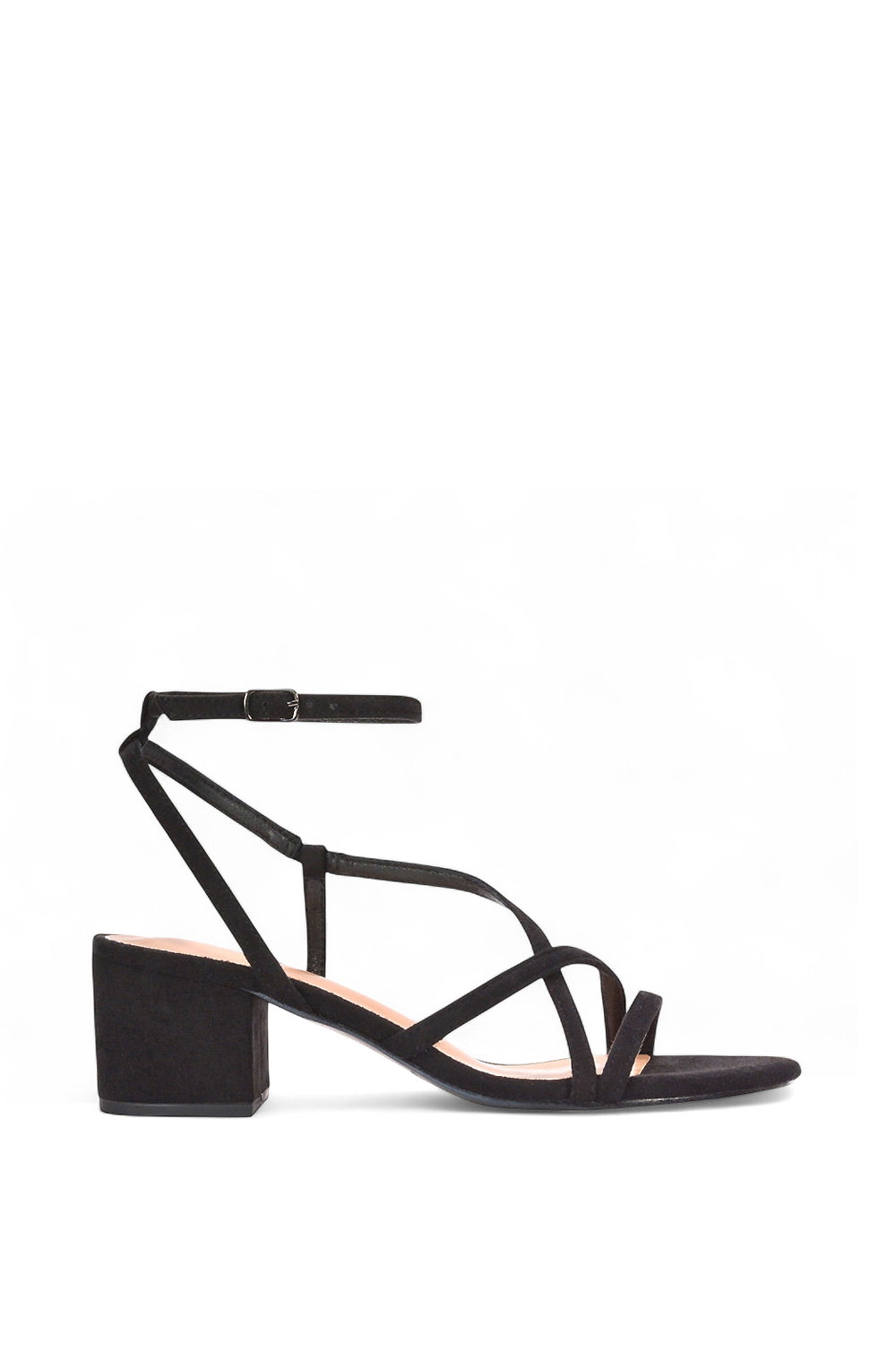 Black 'Maria' Ankle Strap Low Block Heel Strappy Sandals