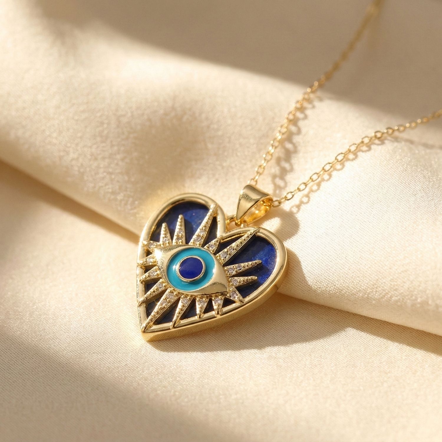 Gold Protection Lapis Lazuli Blue Evil Eye Necklace, Image 1 of 3