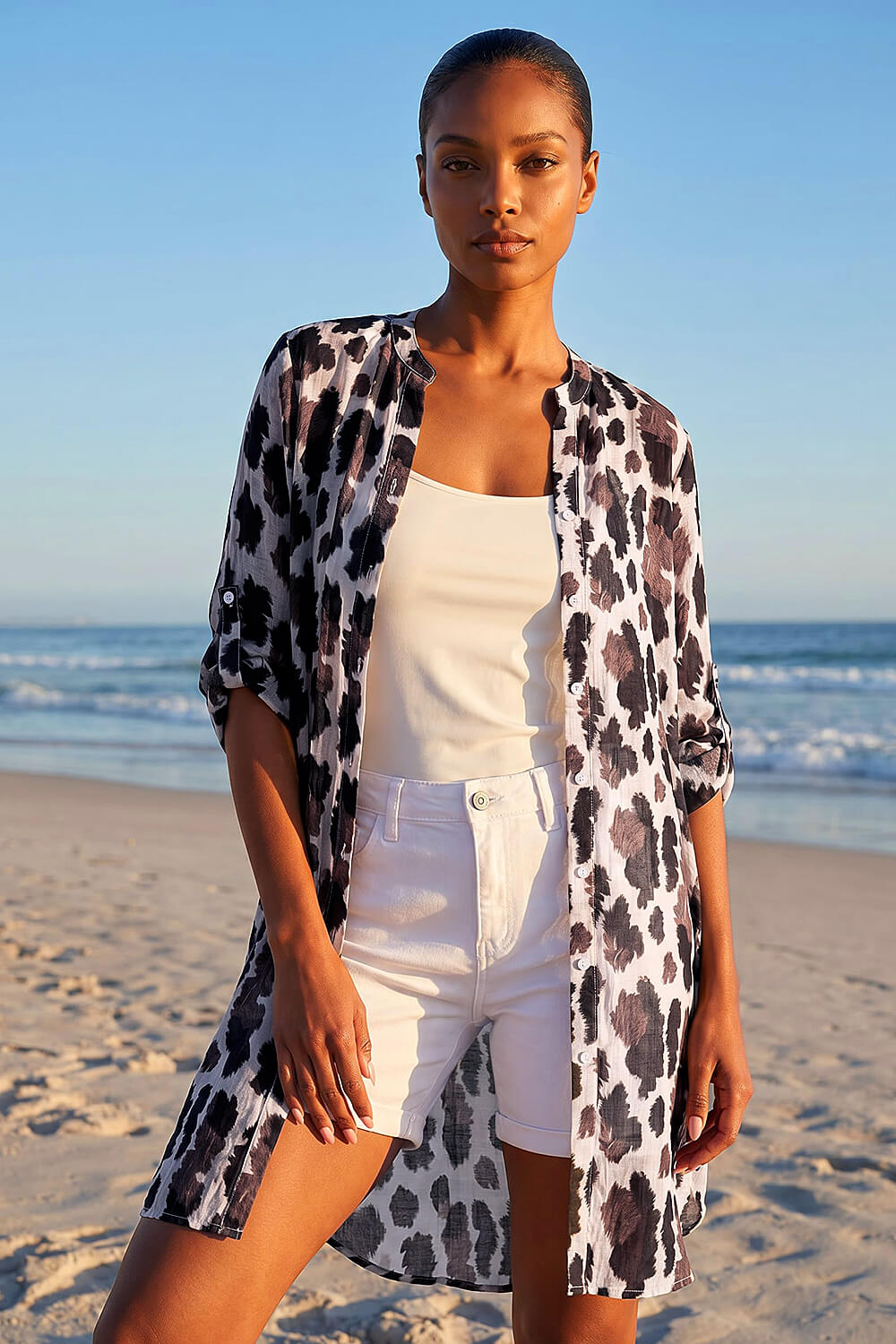 Chocolate Animal Print Longline Blouse, Image 3 of 4