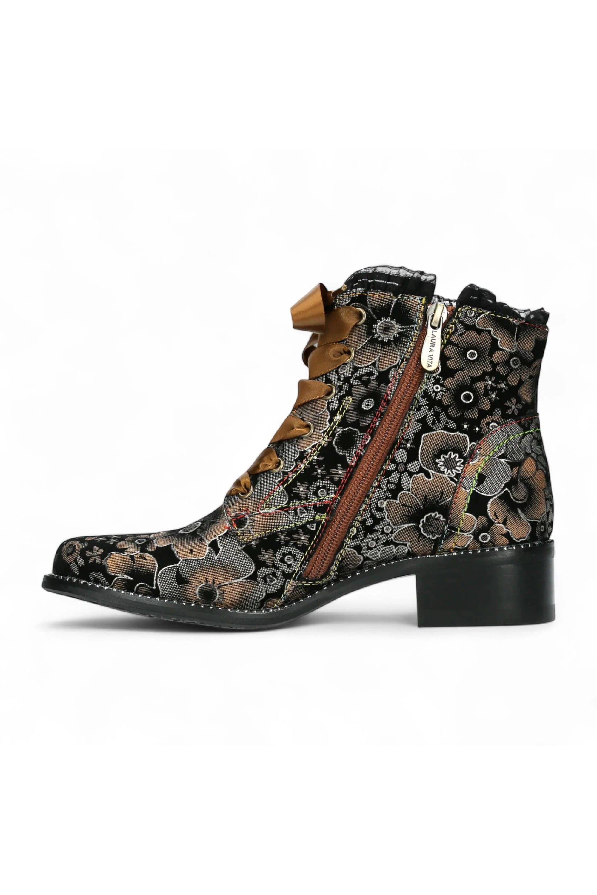 Brown Womens Gothic Ankle Heeled Boot - EMCMAO, Image 4 of 7