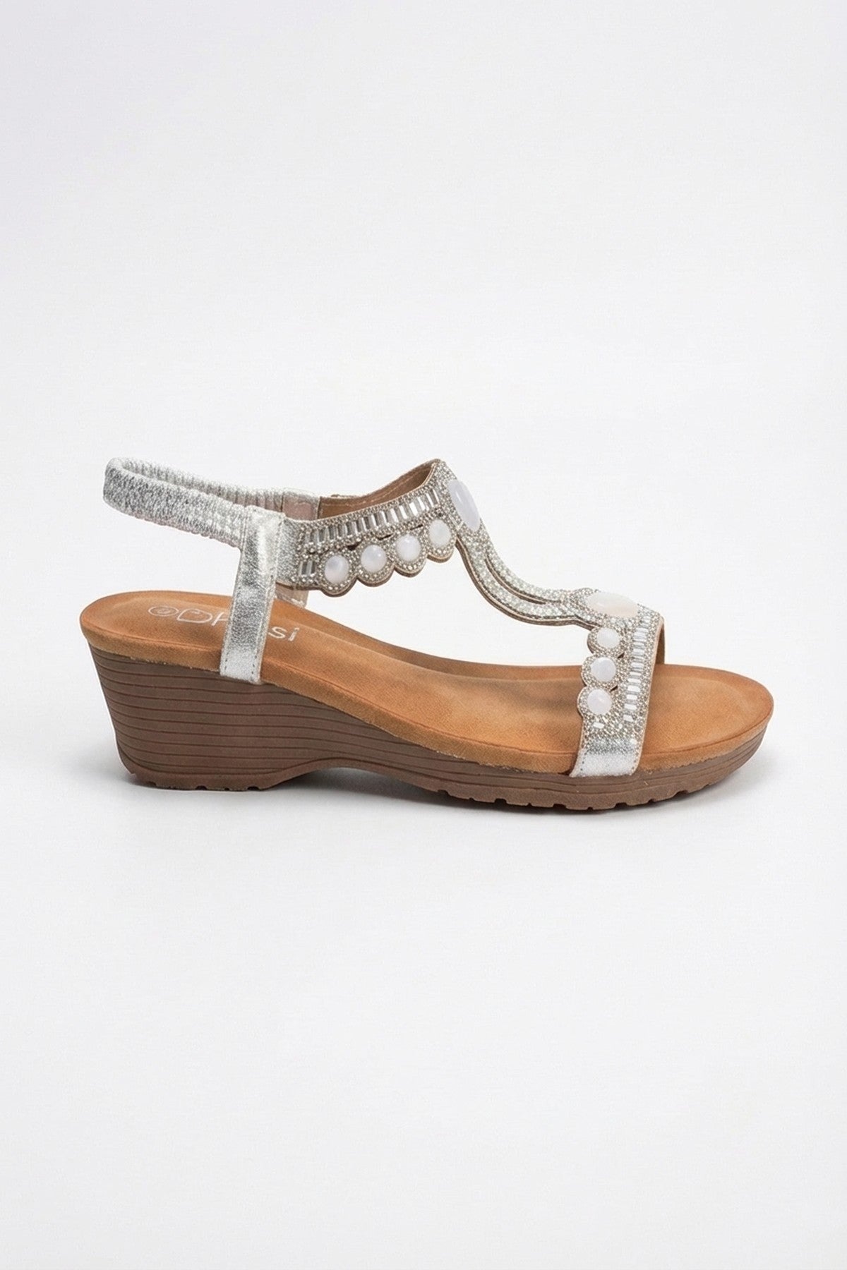 Black Emma Womens Embellished T-Bar Wedge Sandals