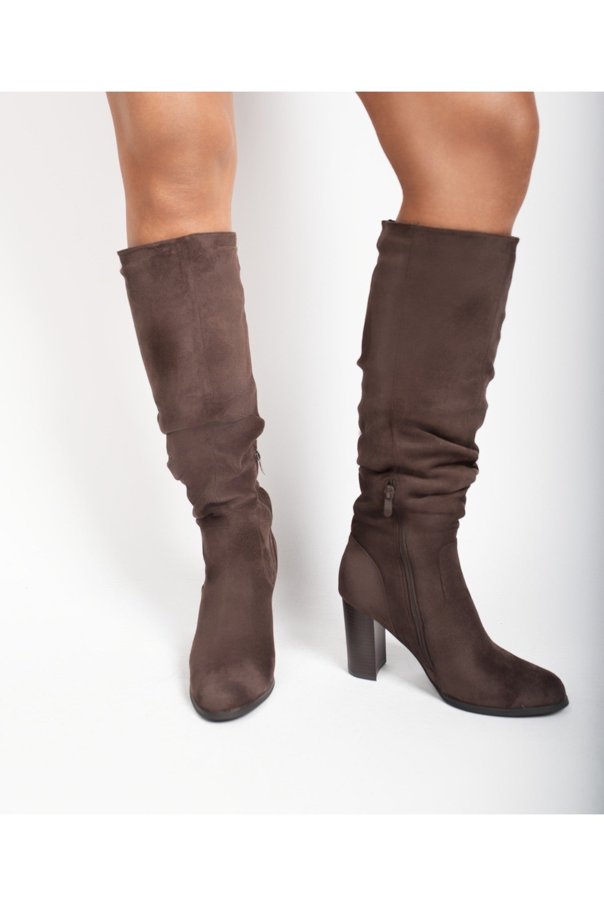 Chocolate iKrush Chocolate Lunara Suede Knee High Block Heel Boots, Image 6 of 8