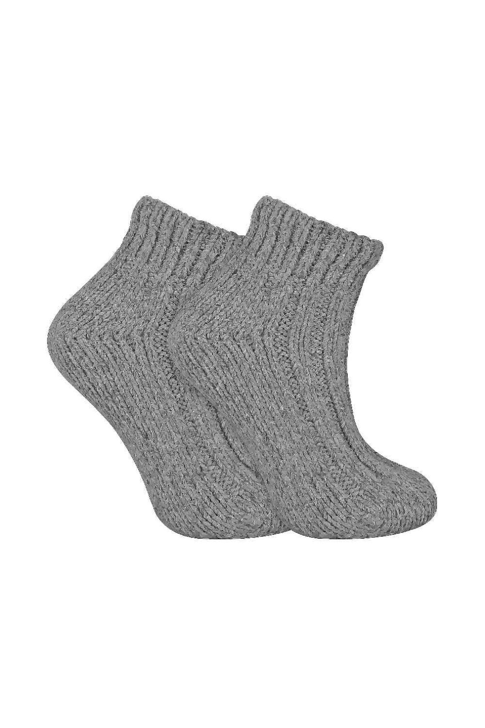 Grey 1 Pack Ladies Chunky Ribbed Low Cut Wool Blend Ankle Socks, Image 1 of 5