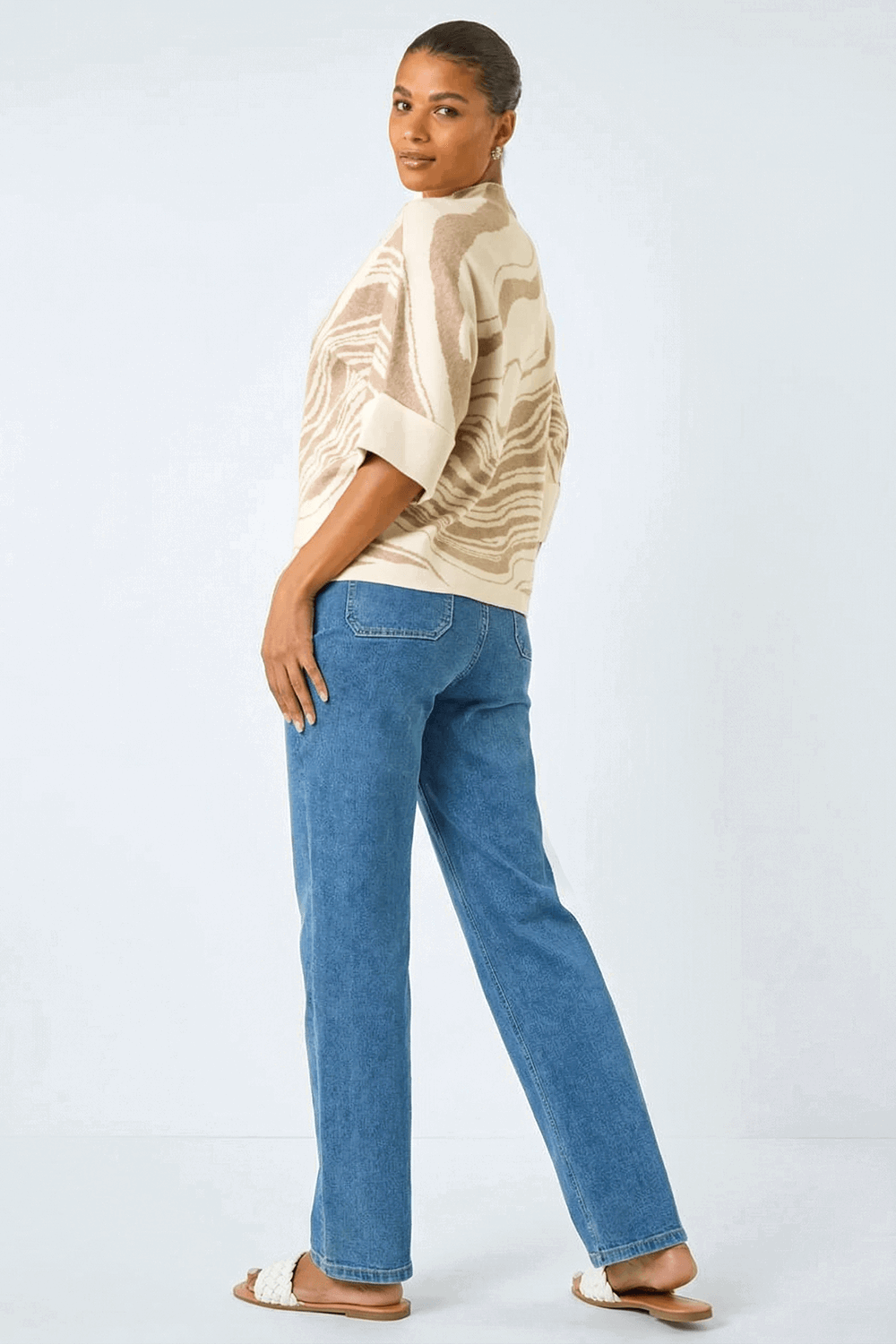 Cream Marble High Neck Knit Jumper, Image 4 of 5