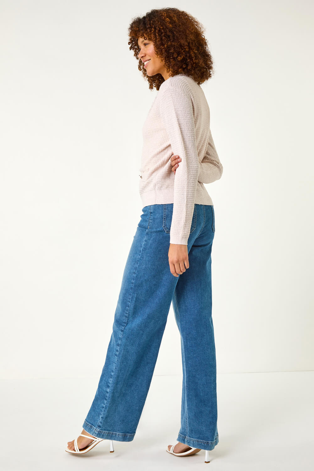 Light Pink Fringe Button Knit Cardigan, Image 4 of 7