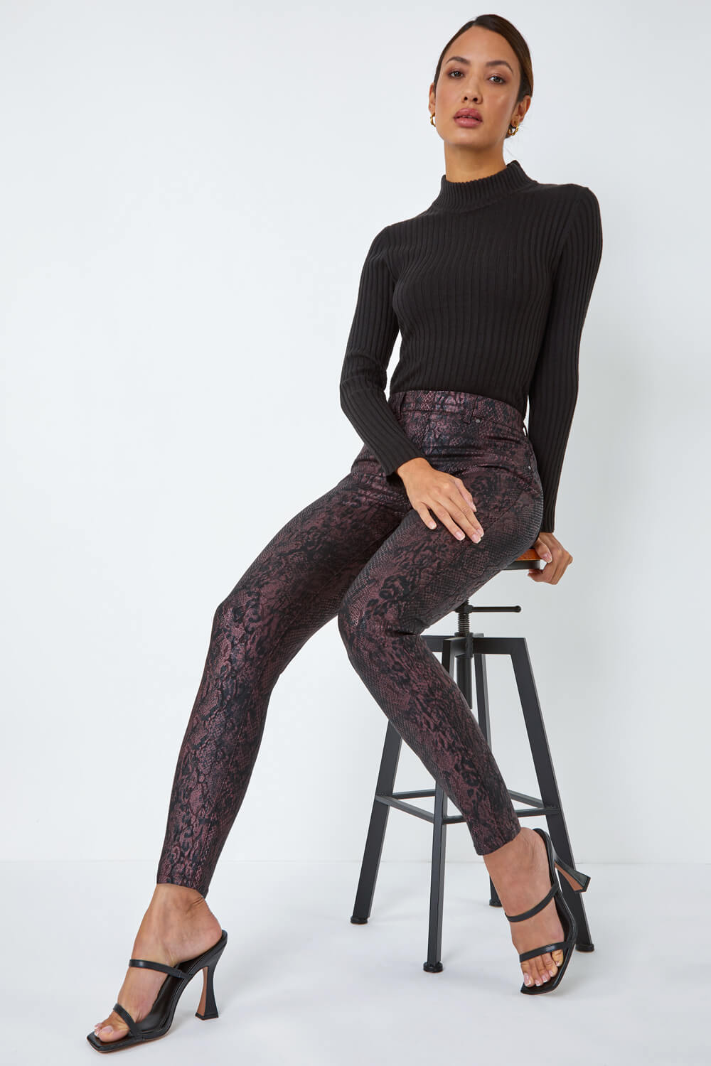Burgundy Animal Print Stretch Jegging, Image 1 of 5
