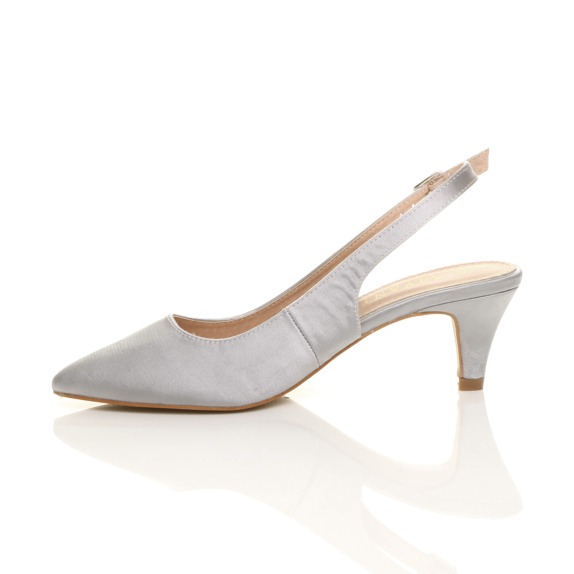 Silver Mid Heel Slingback Pointed Toe Court Shoes, Image 3 of 6