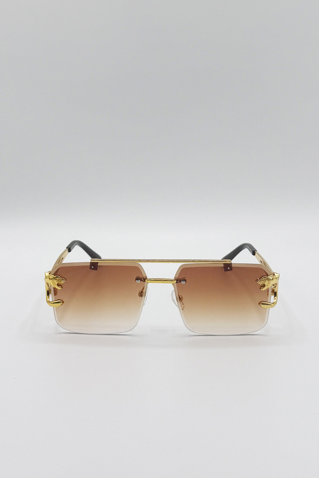 Brown Rimeless Navigator With Side Detail Sunglasses In Brown, Image 2 of 5