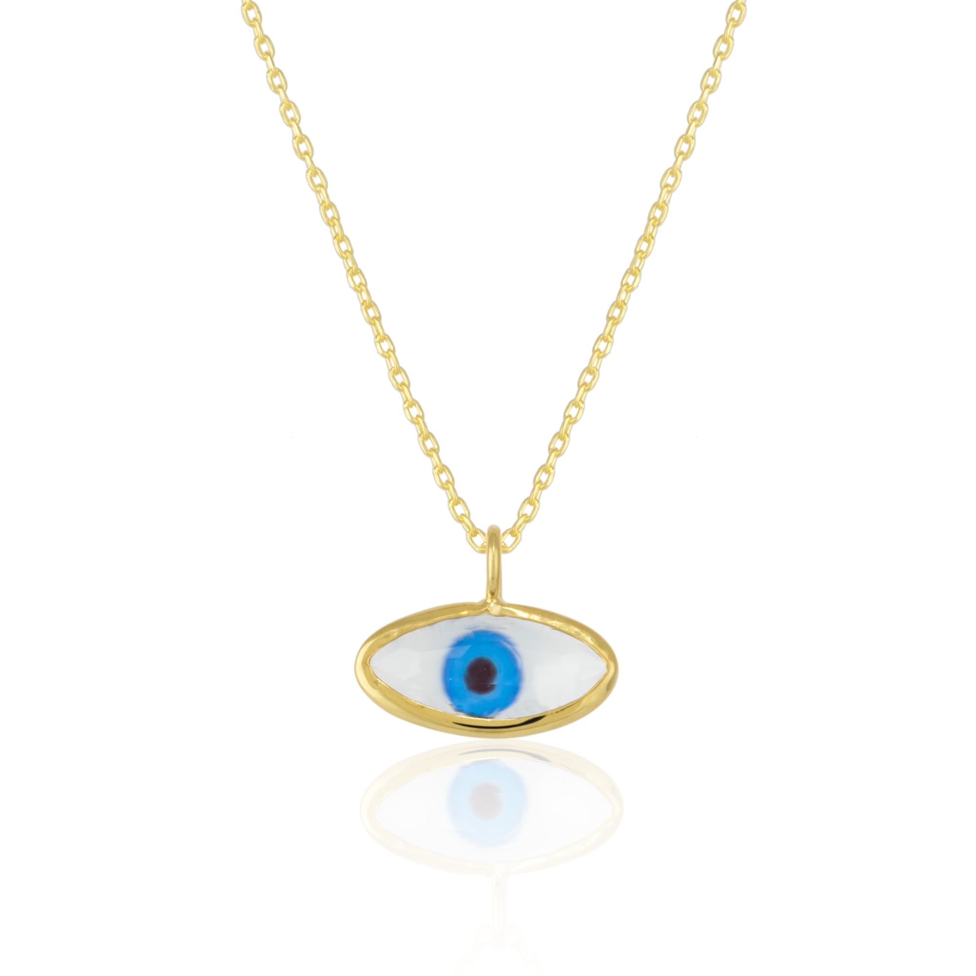 Gold Transparent Glass Evil Eye Sterling Silver Necklace, Image 1 of 4