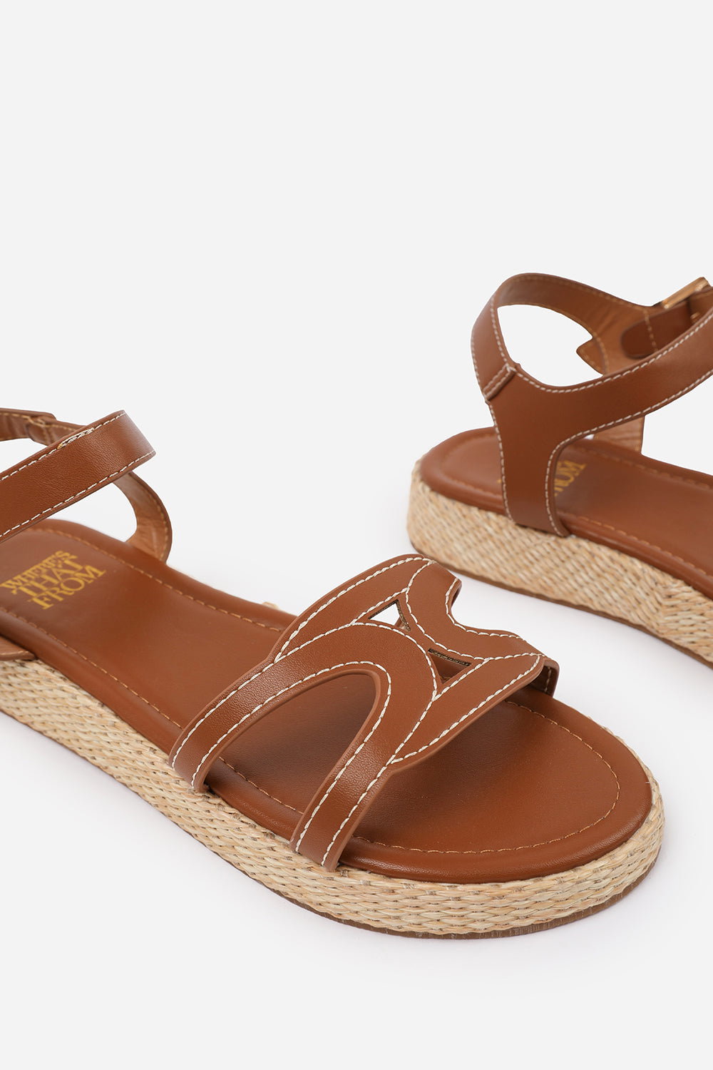 Tan 'Julia' Wide Fit Flatform Sandal Stylish Cut, Image 4 of 5