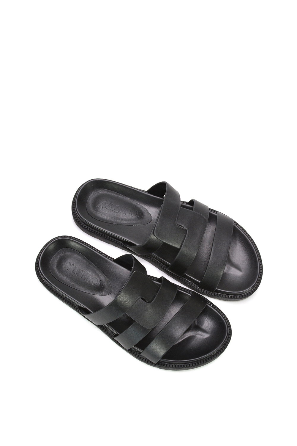 Black XY LONDON Black 'Aurelia' Flat Slider Sandals With Comfortable Footbed, Image 6 of 6