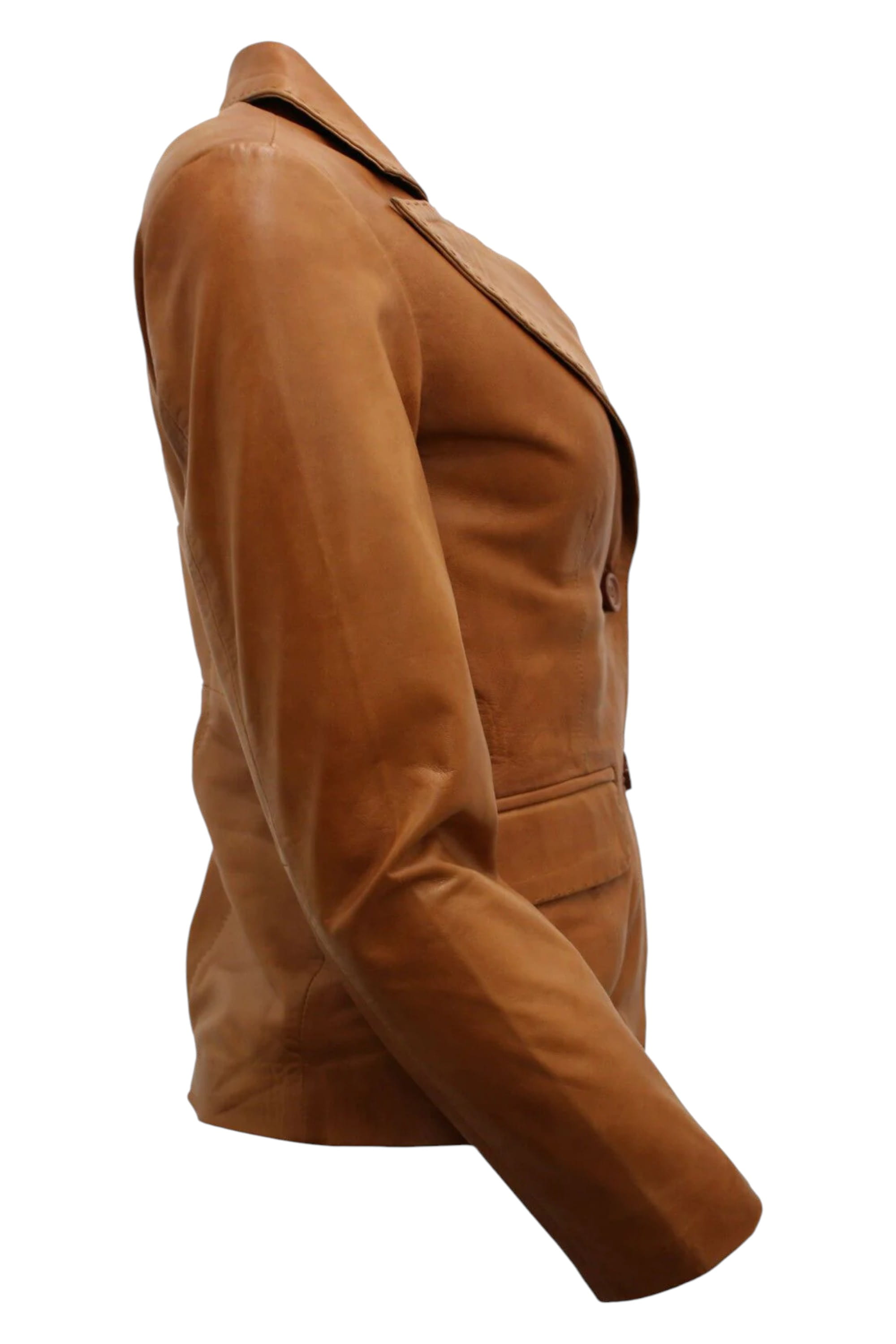 Tan Womens 2 Button Leather Blazer Jacket, Image 4 of 4