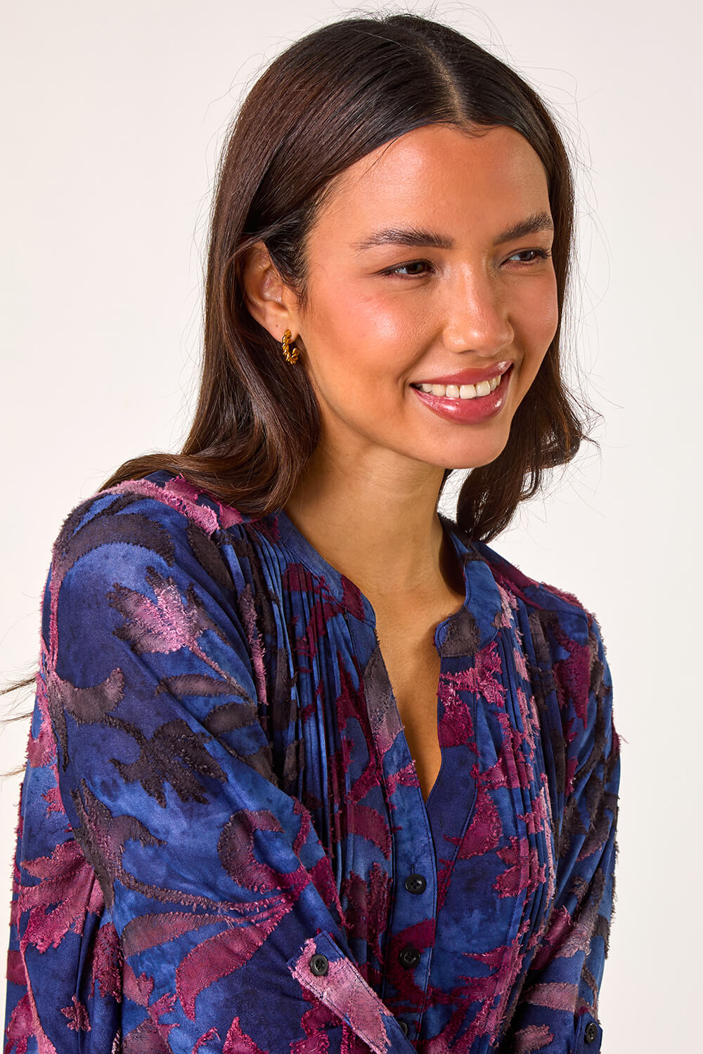 Blue Textured Stretch Pintuck Pleat Shirt, Image 5 of 5