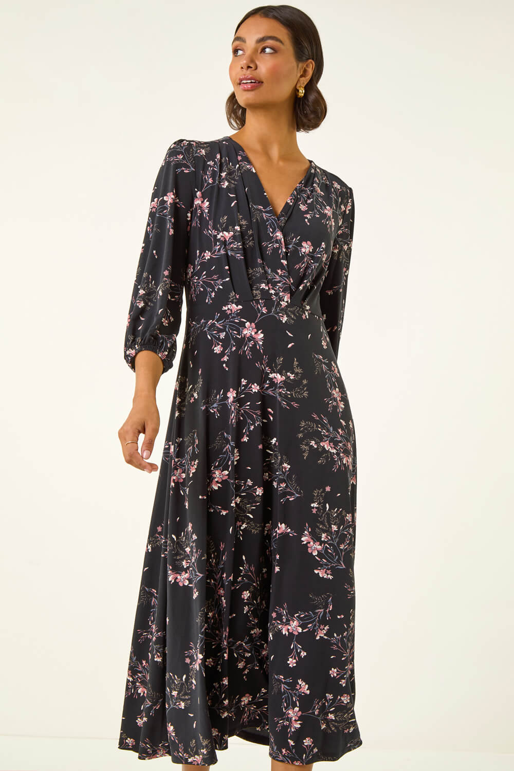PINK Floral Print Stretch Midi Dress, Image 5 of 5