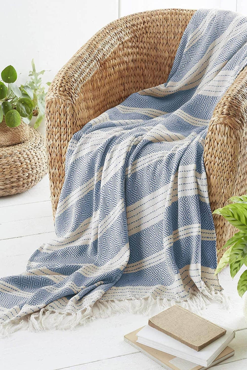 Navy Eco-Friendly Diamond Throw - 170cm x 200cm, Image 1 of 2