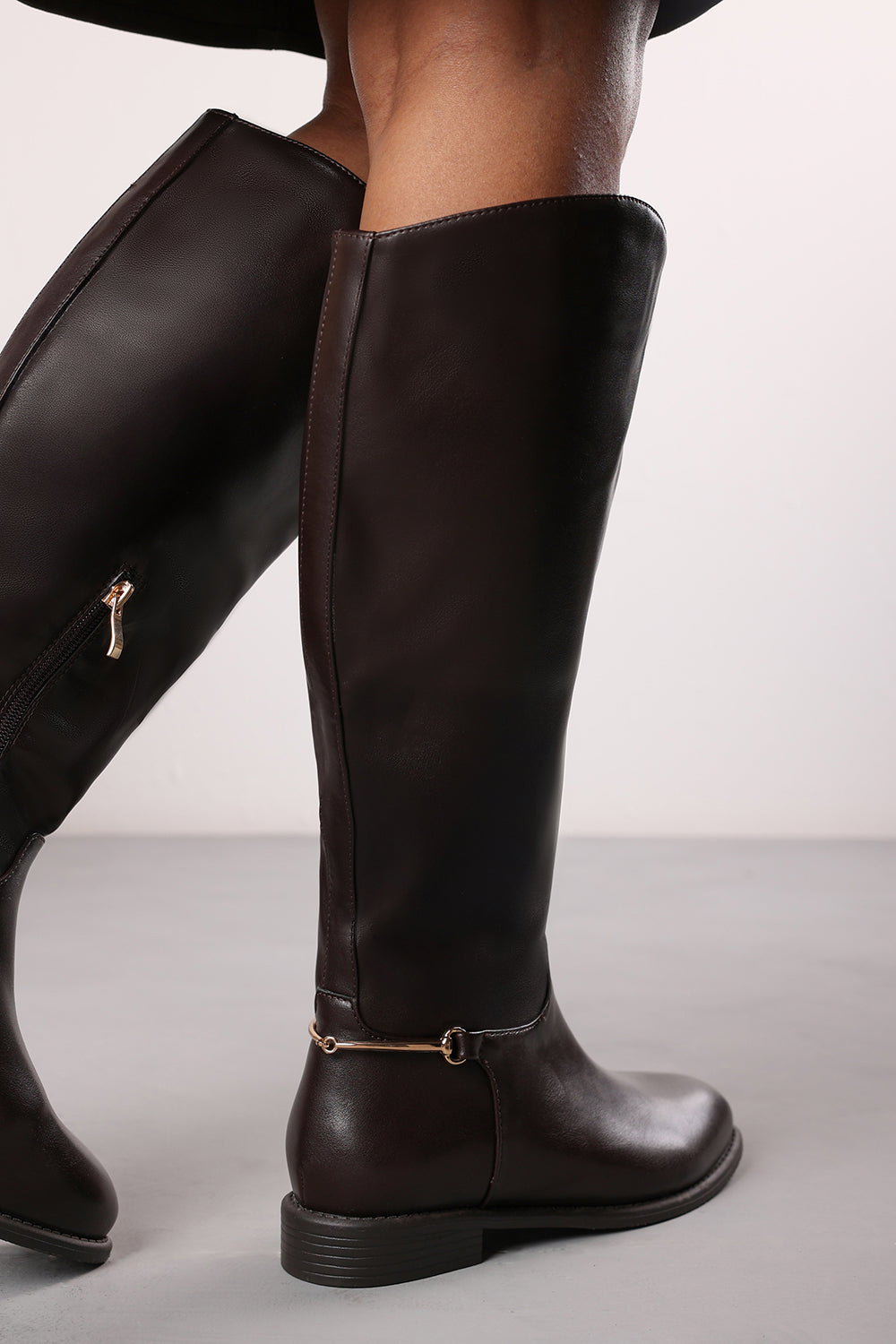 Dark Brown 'Nyla' Knee High Boots With Low Flat Heel, Image 7 of 7