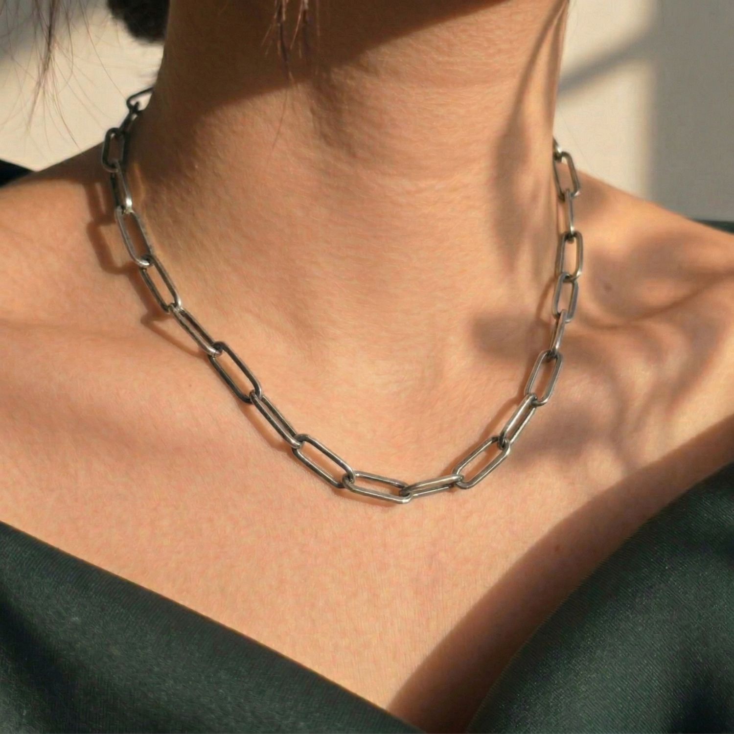 Silver Statement Rhodium Filled Silver Paperclip Link Necklace, Image 2 of 4