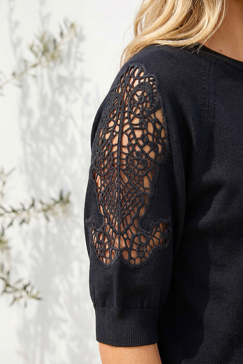 Black Dusk Crochet Sleeve Knit Top, Image 5 of 4