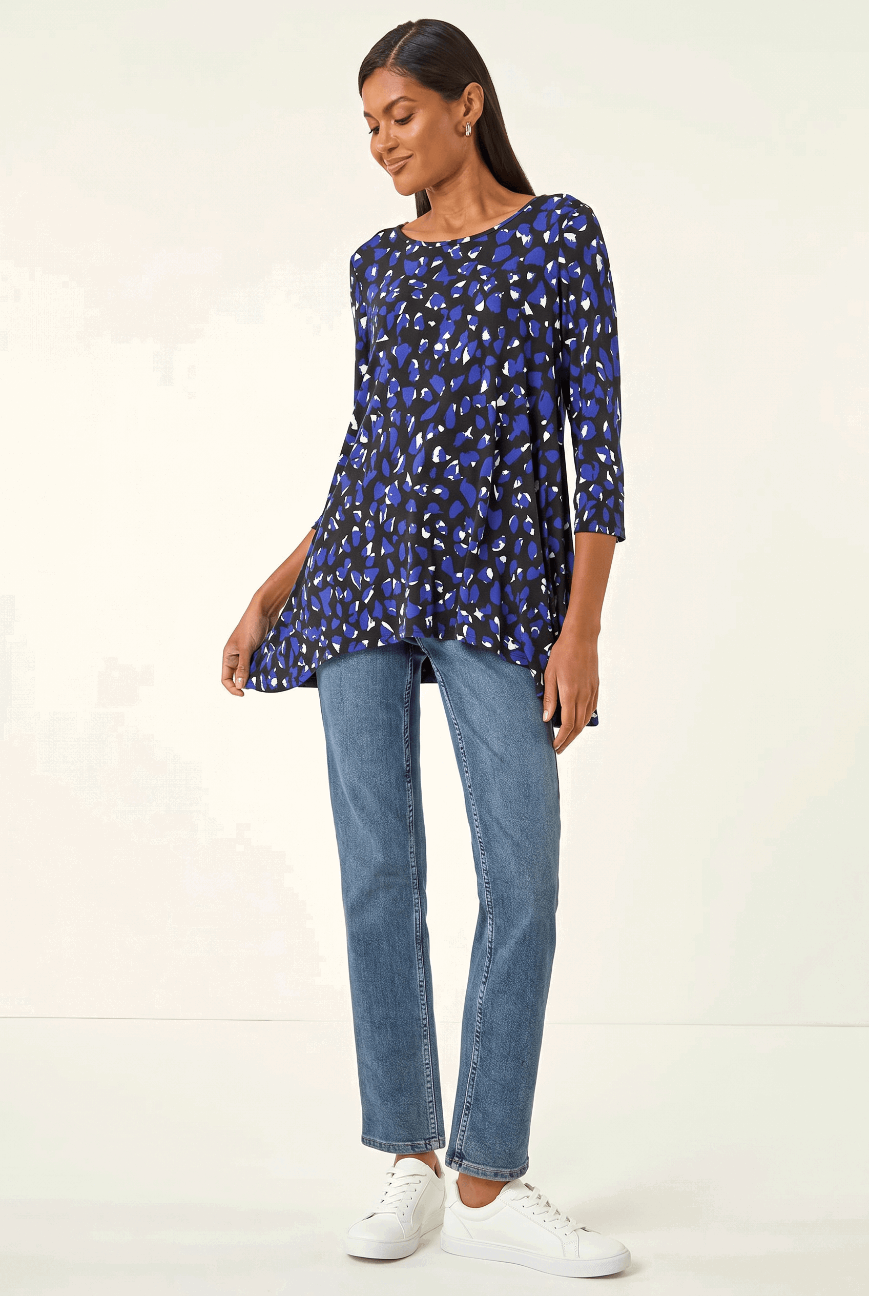 Roman Women's Blue Speckled Print Stretch Tunic Top Size 20