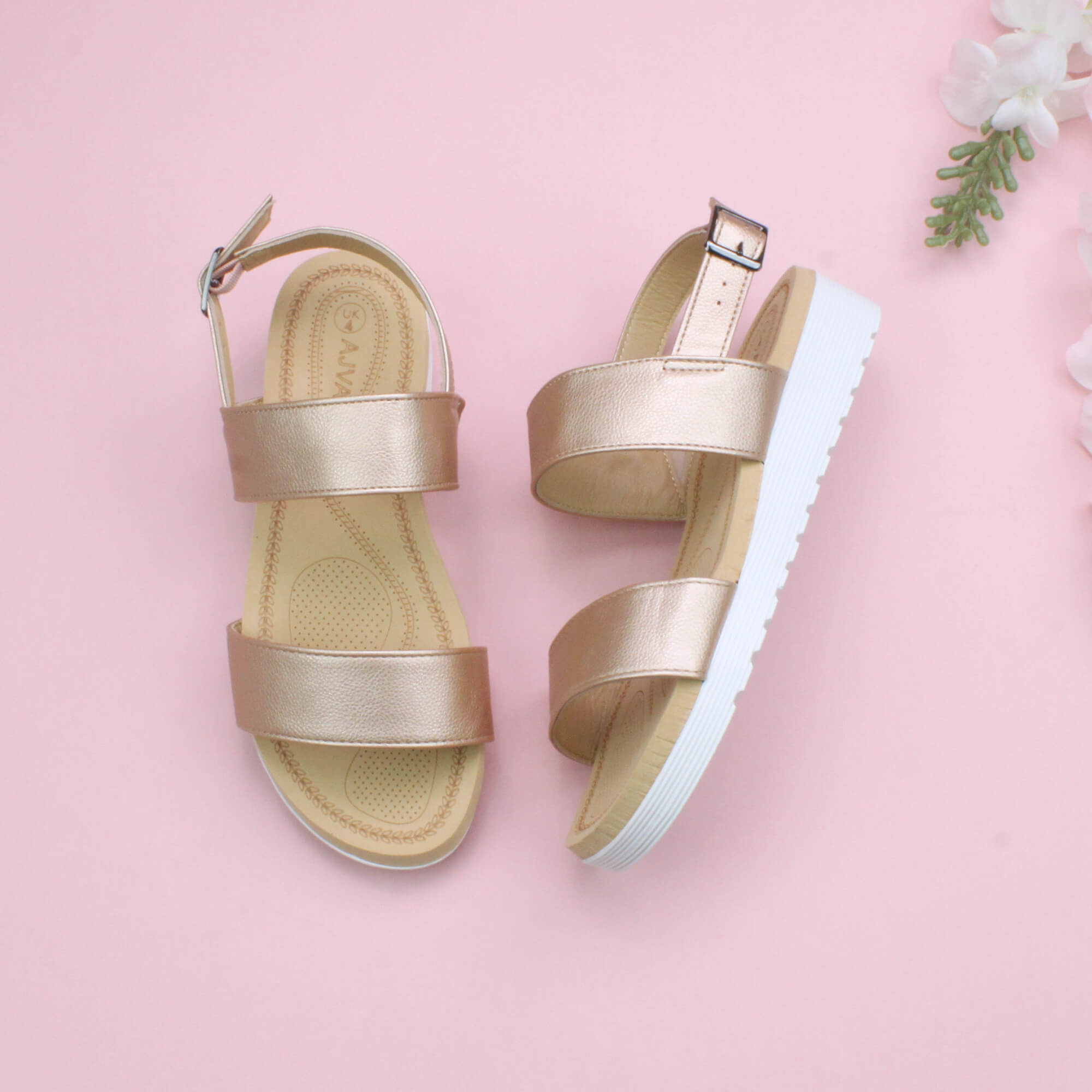 Rose Gold AJVANI Rose Gold Flatform Strappy Sandals, Image 4 of 6
