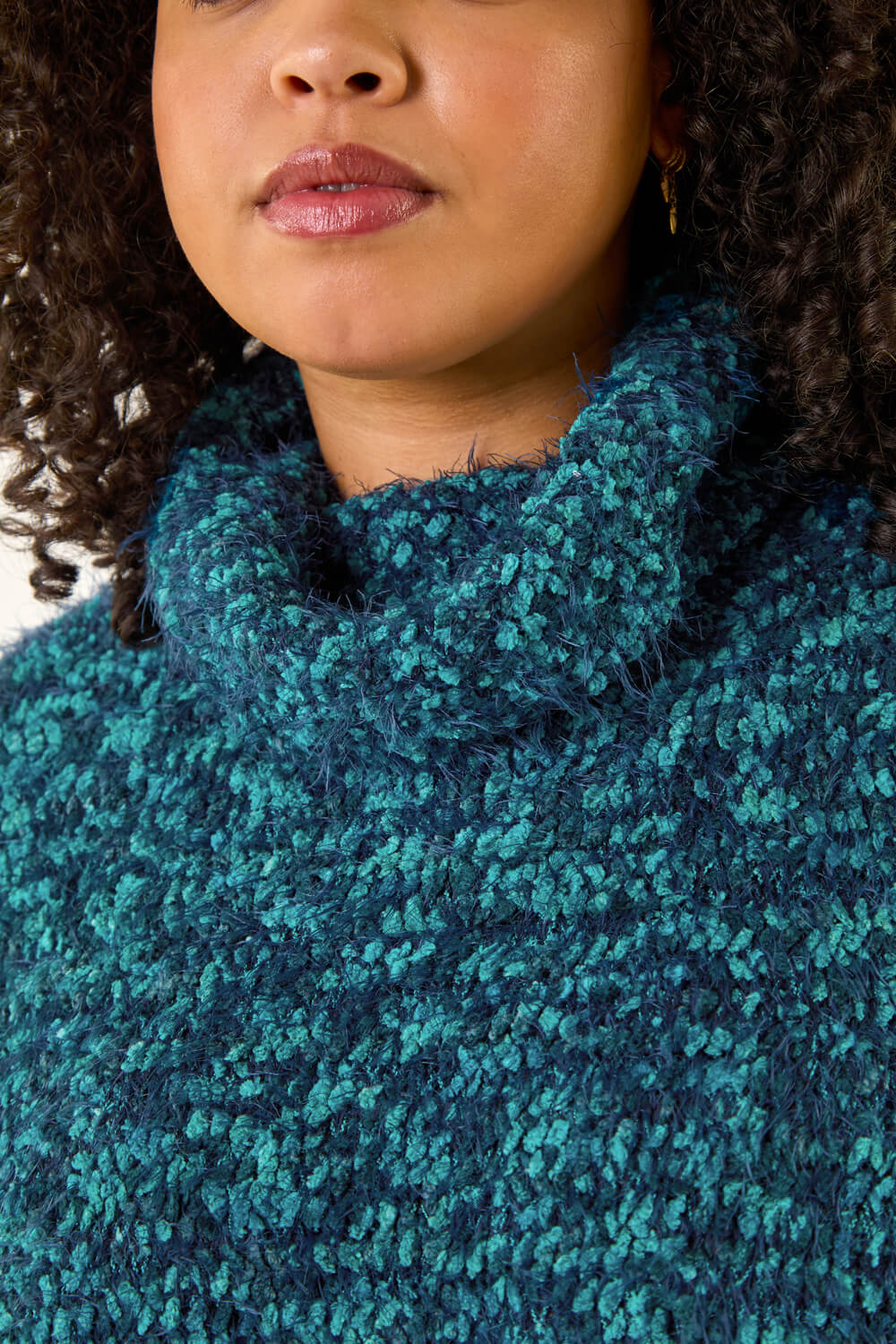 Teal Curve Fluffy Roll Neck Knit Jumper, Image 7 of 6