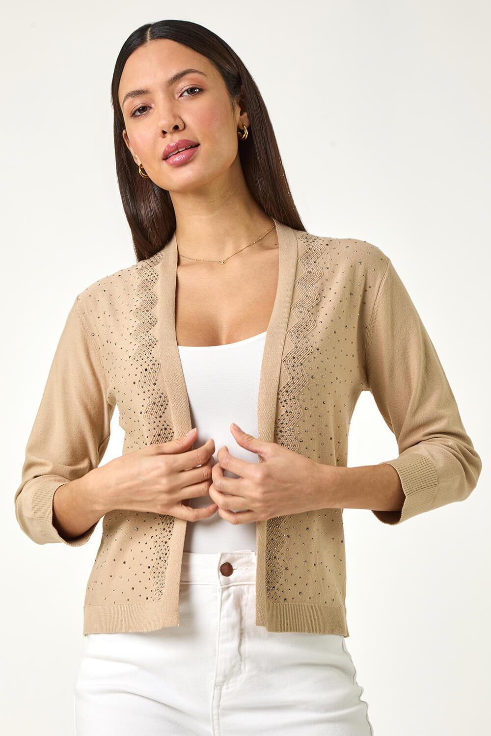 Beige Sparkle Hotfix Knit Shrug, Image 5 of 5