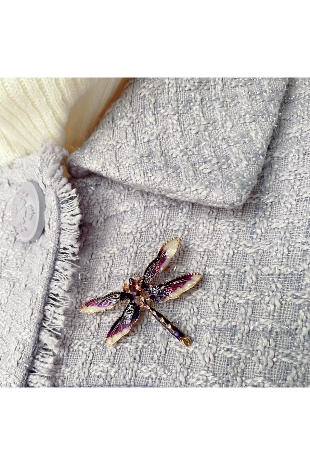 Purple Dragonfly Brooch in Enamel with Crystal, Image 1 of 2