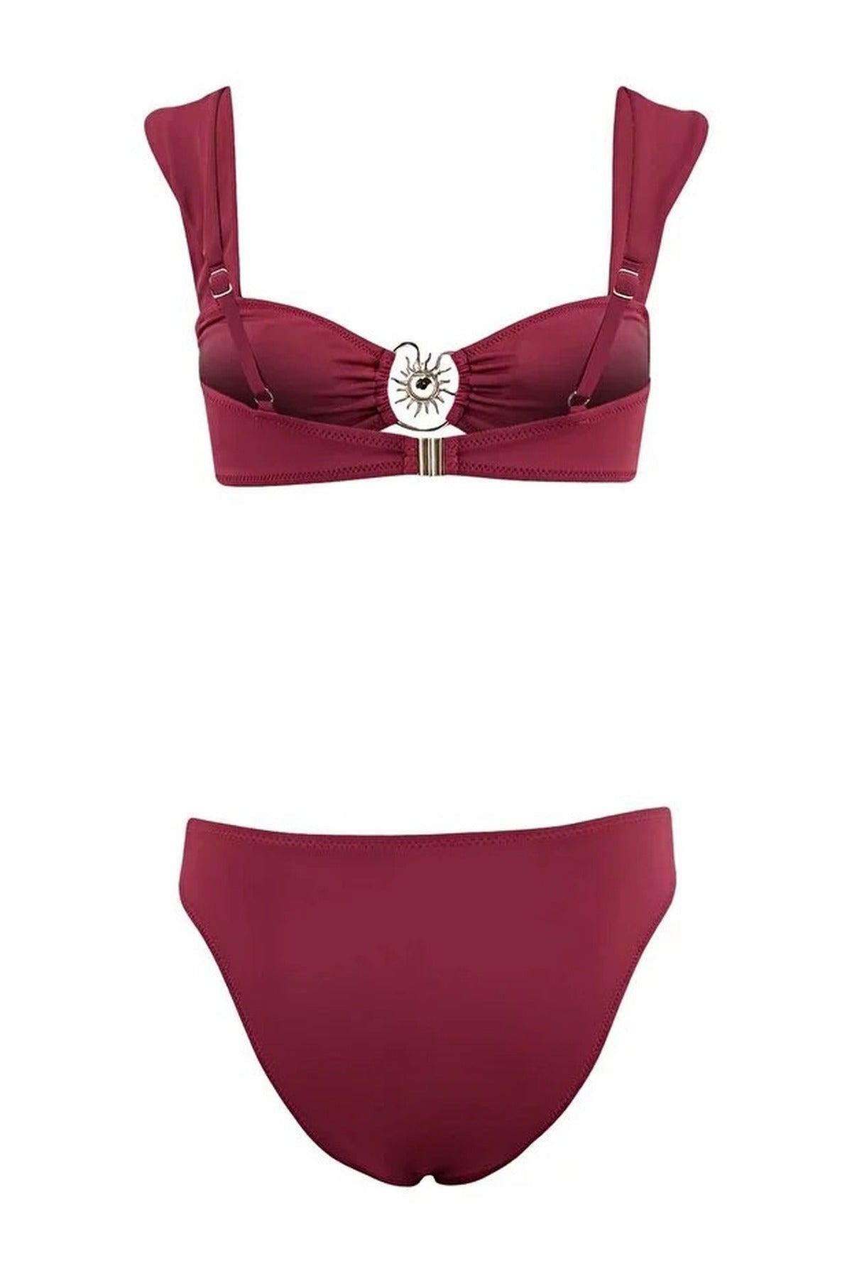 Burgundy Underwired Bikini Set with Ring Detail and Wide Straps, Image 2 of 2