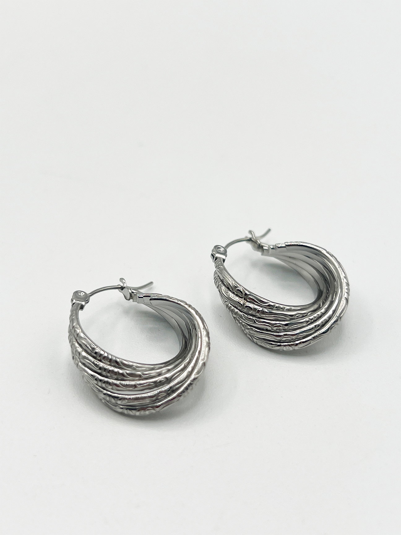 Silver Ribbed Hoops, Image 4 of 5