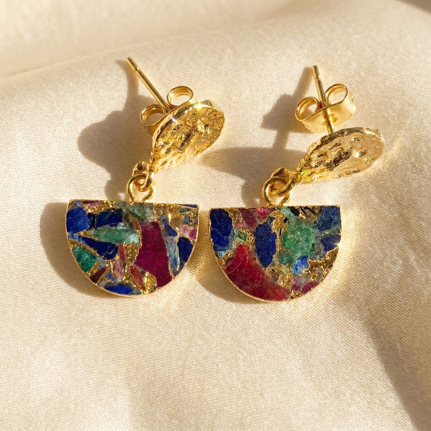 Multi Statement Ruby Sapphire Emerald Gemstone Earrings