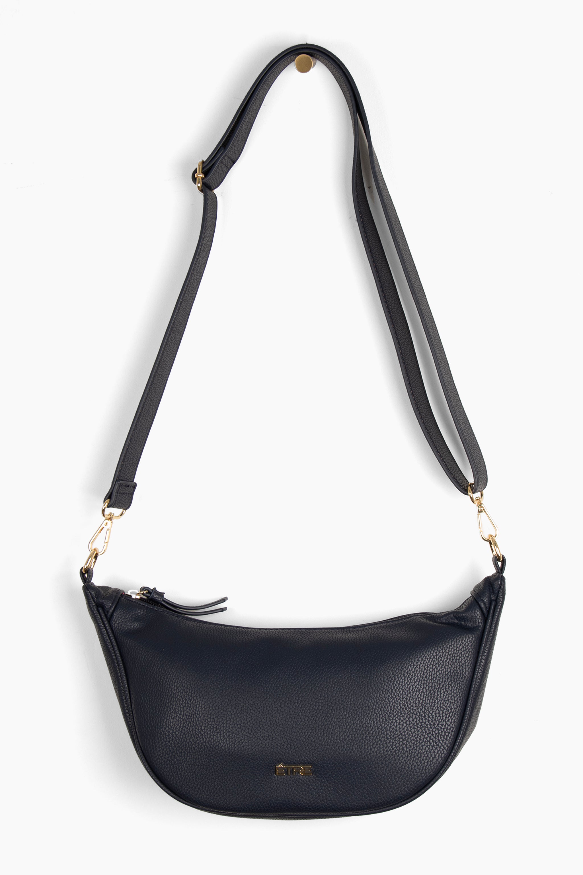 Navy Blue Faux Leather Half Moon Crossbody Bag, Image 1 of 5
