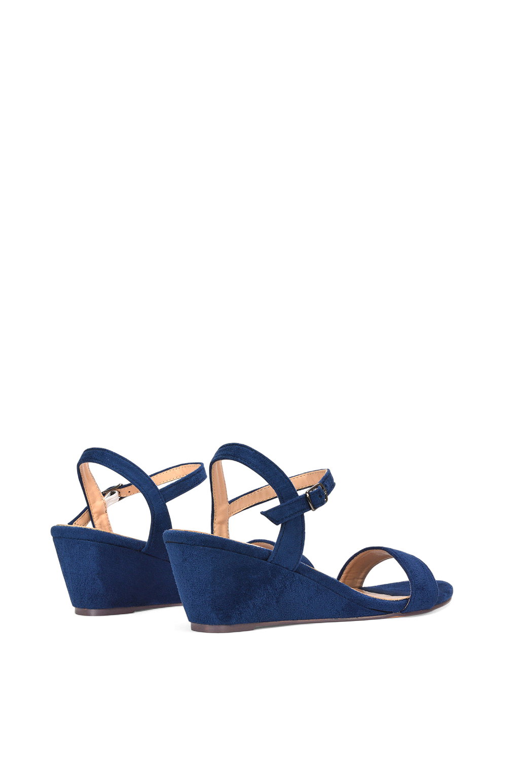 Navy XY LONDON Navy 'Alissa' Low Wedge Heel Sandals With Ankle Strap, Image 4 of 5