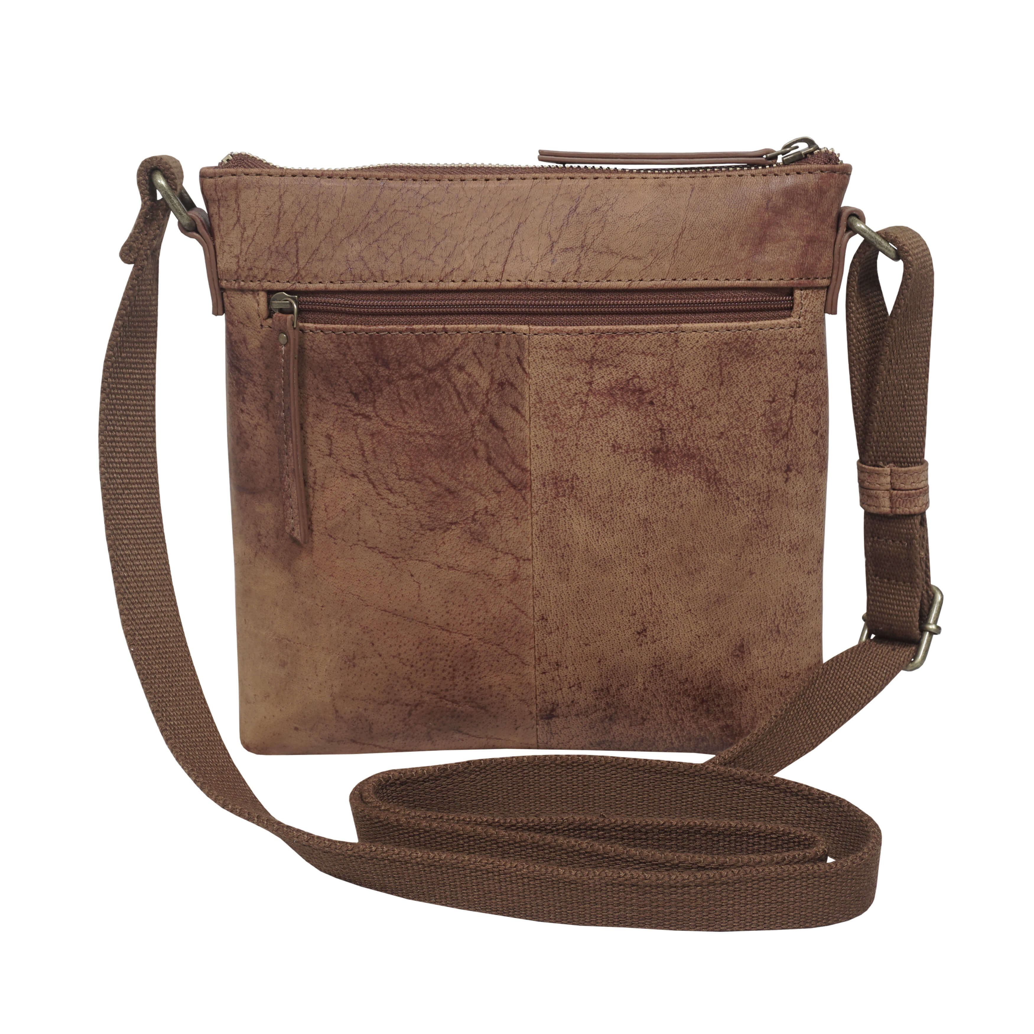 Tan 'RUE' Distressed Real Leather Crossbody Bag, Image 2 of 4