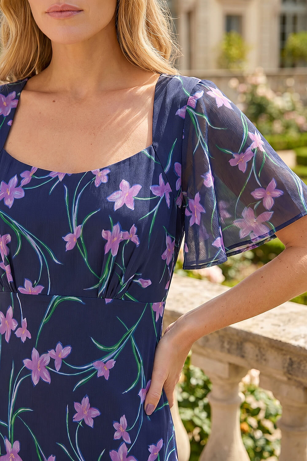 Navy Petite Floral Midi Dress, Image 5 of 4
