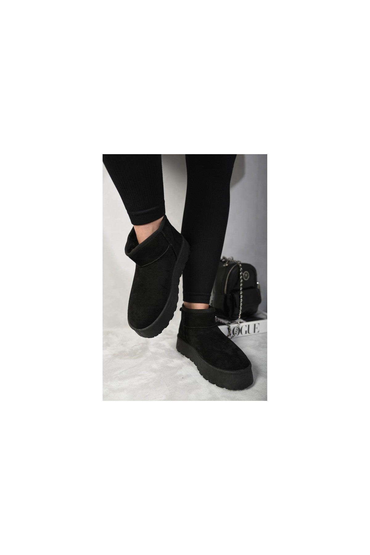 Black Jazlyn Faux Fur Lined Ankle Platform Mini Boots, Image 1 of 6
