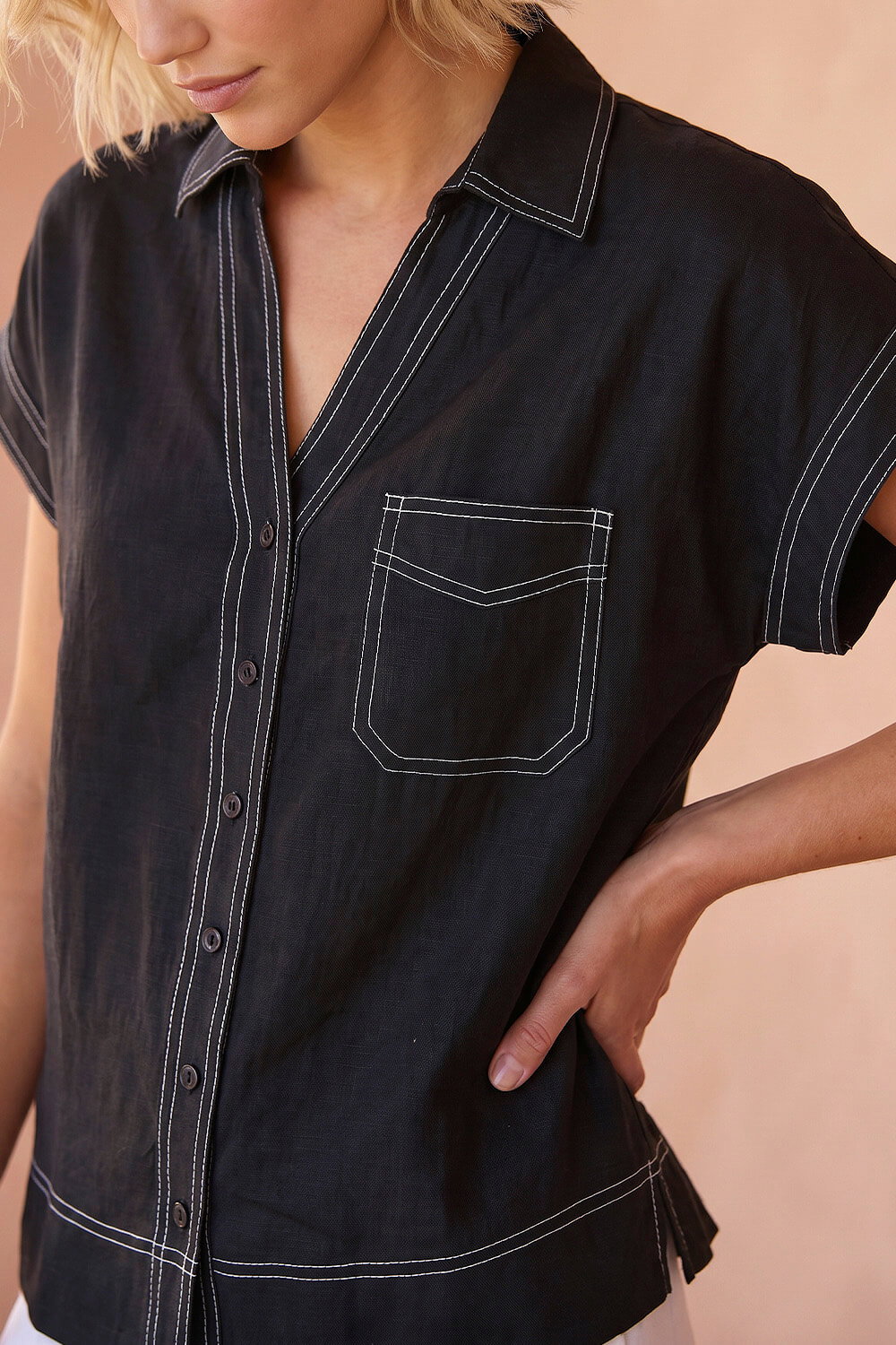 Black Contrast Stitch Shirt, Image 5 of 4