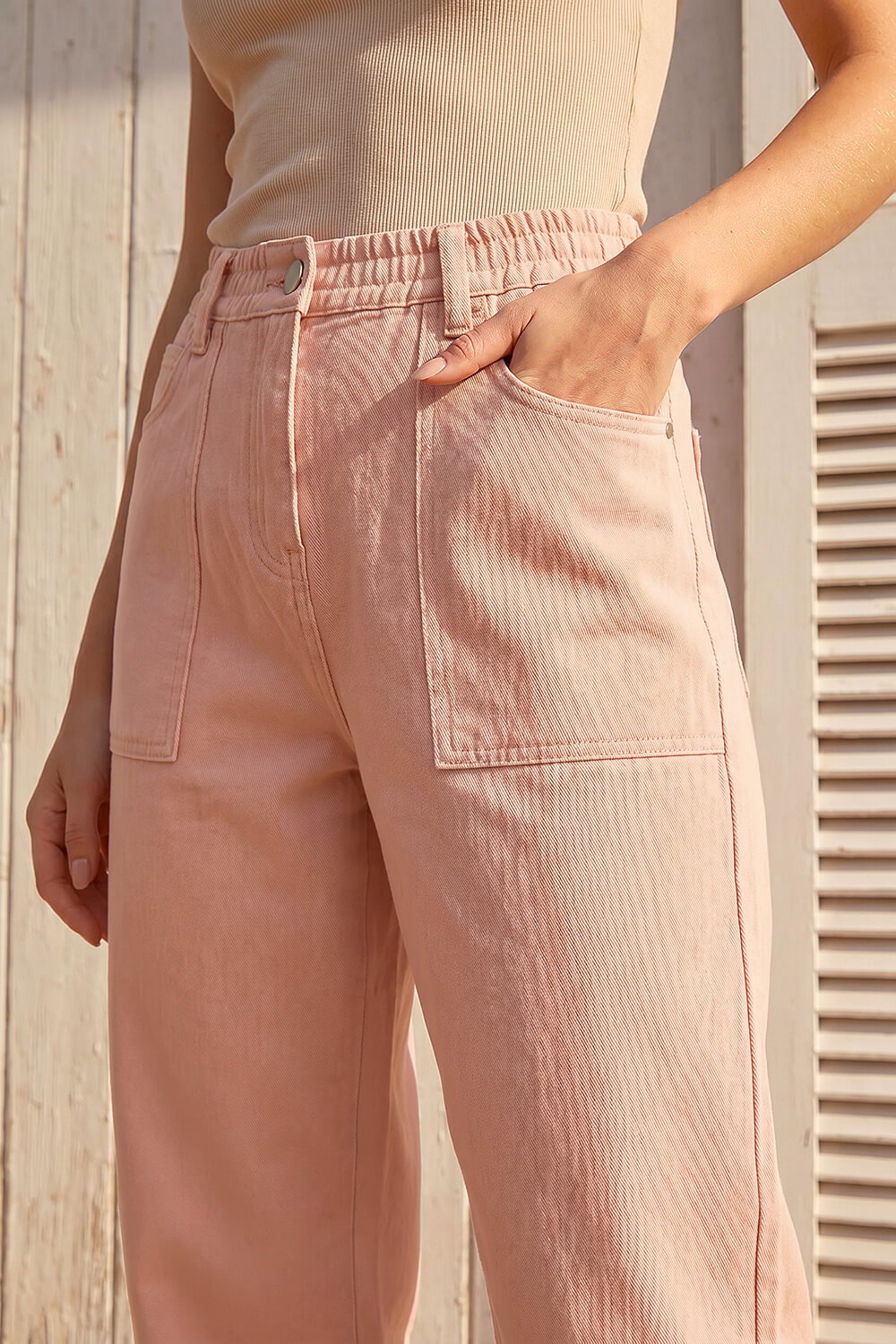 Light Pink Petite Pocket Front Cropped Jeans, Image 5 of 4