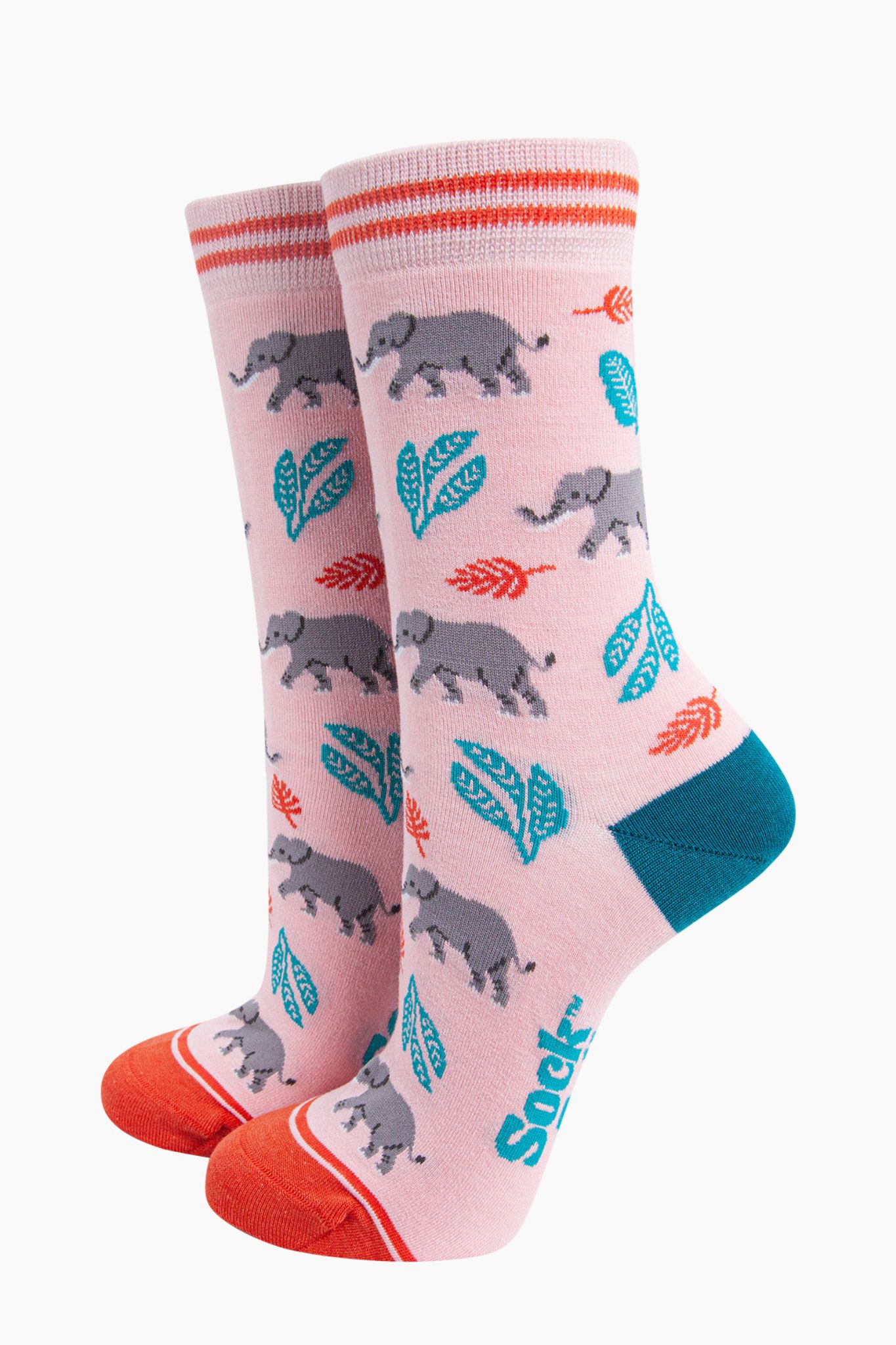 Pink Wild Elephants Jungle Bamboo Ankle Socks