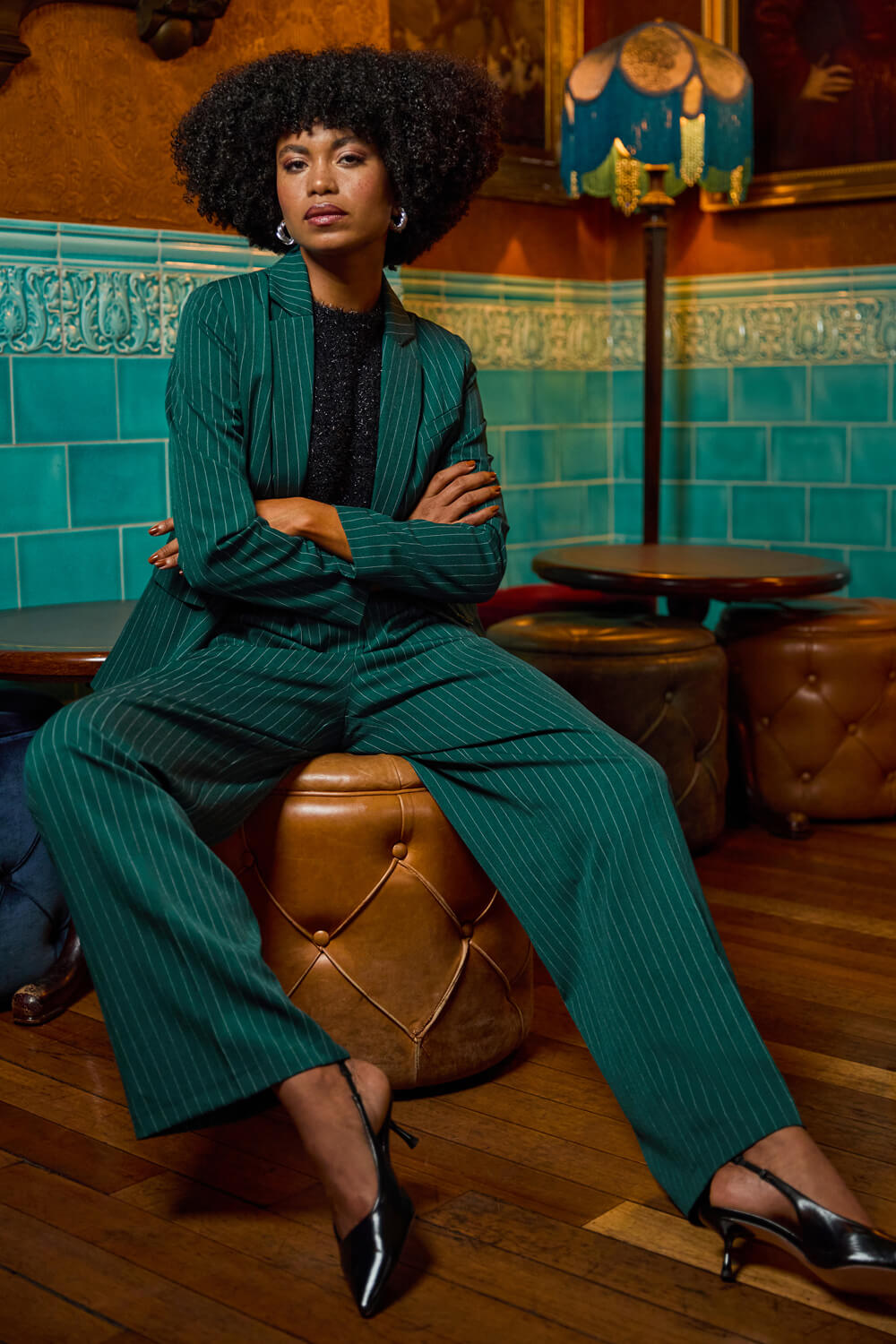 Green Stripe Wide Leg Trouser, Image 1 of 7