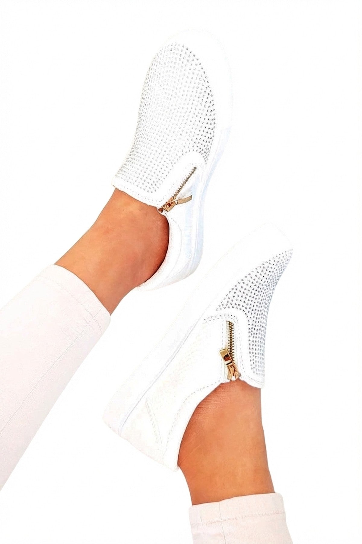 Pink Leah Crystal Suede Zip Pumps Trainers