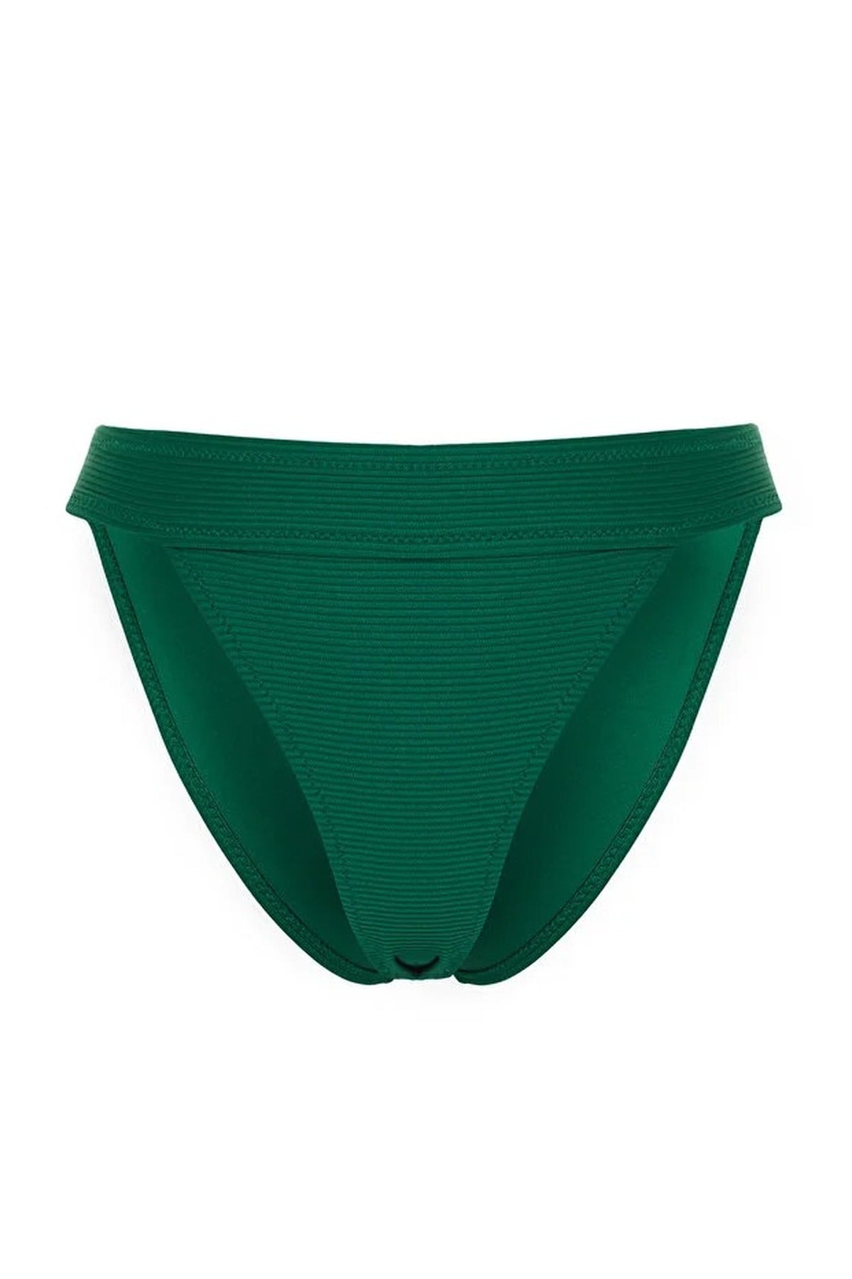 Dark Green WOVCOR Dark Green Textured Regular Waist Bikini Bottom with Minimal High Leg Fit, Image 2 of 3